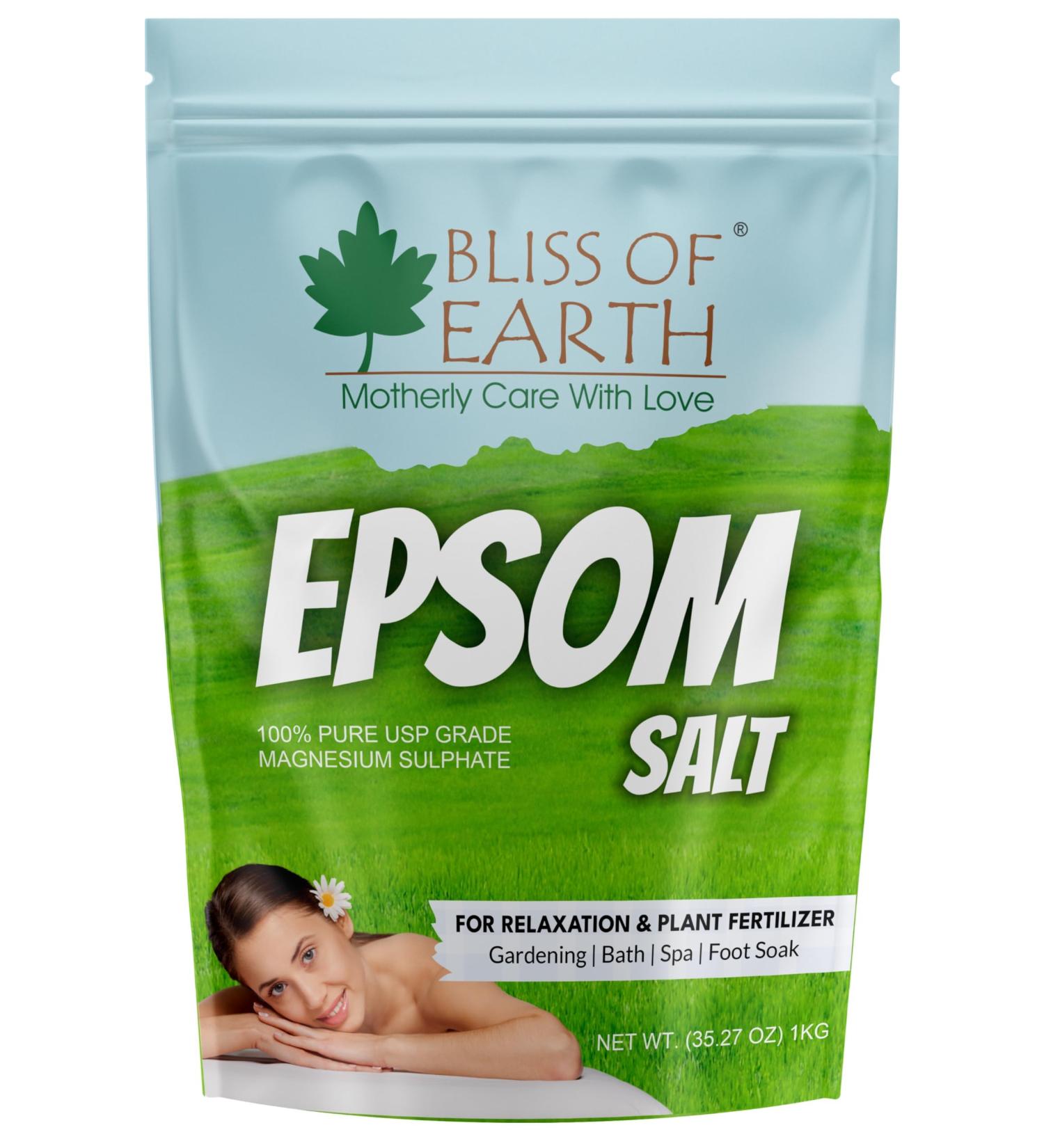 Bliss of Earth Sel d'Epsom pour bain plantes et pieds sulfate de magn sium naturel relaxant pour soulager les muscles aromath rapie v g talien sans cruaut envers les animaux (1 kg) - Buy Online on GoSupps.com