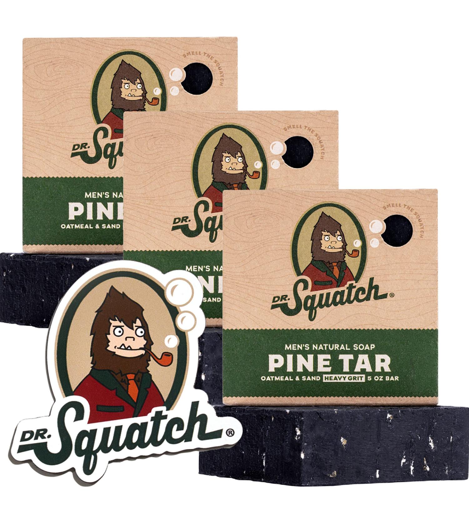 Dr. Squatch Pine Tar Soap 3-Pack for Men - Heavy Grit Natural Bar Soap with Collectible Magnet - Buy Online on GoSupps.com