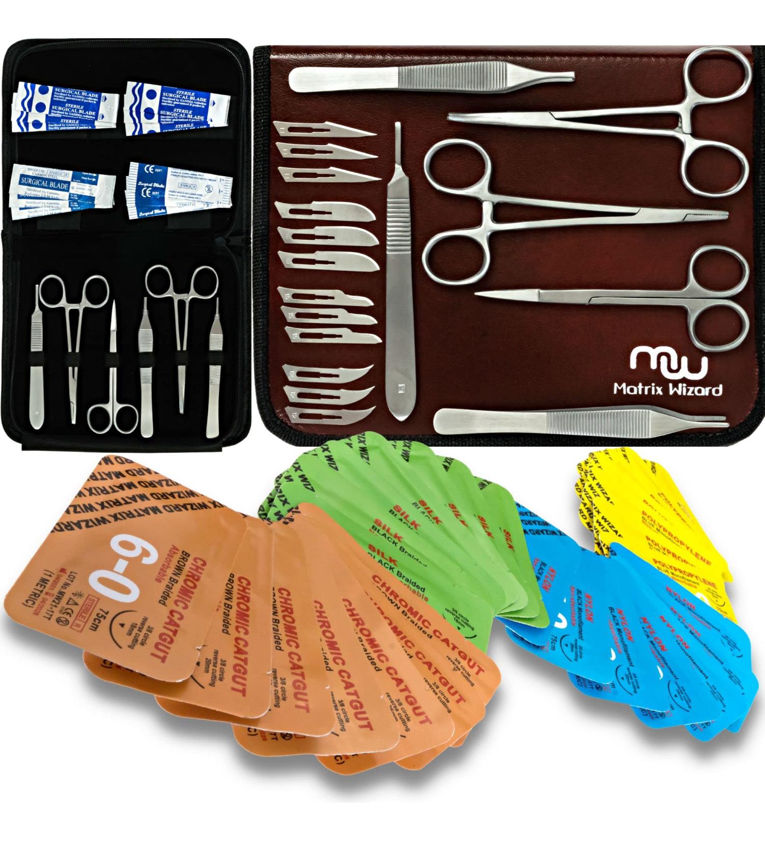 47 Unit Set Sterile Mixed Dissolvable & Non-Dissolvable Sutures with Needle Plus Tools - Ideal for Emergency, Camping, Hiking, First Aid, Surgical Training & Vet Use - Buy Online on GoSupps.com