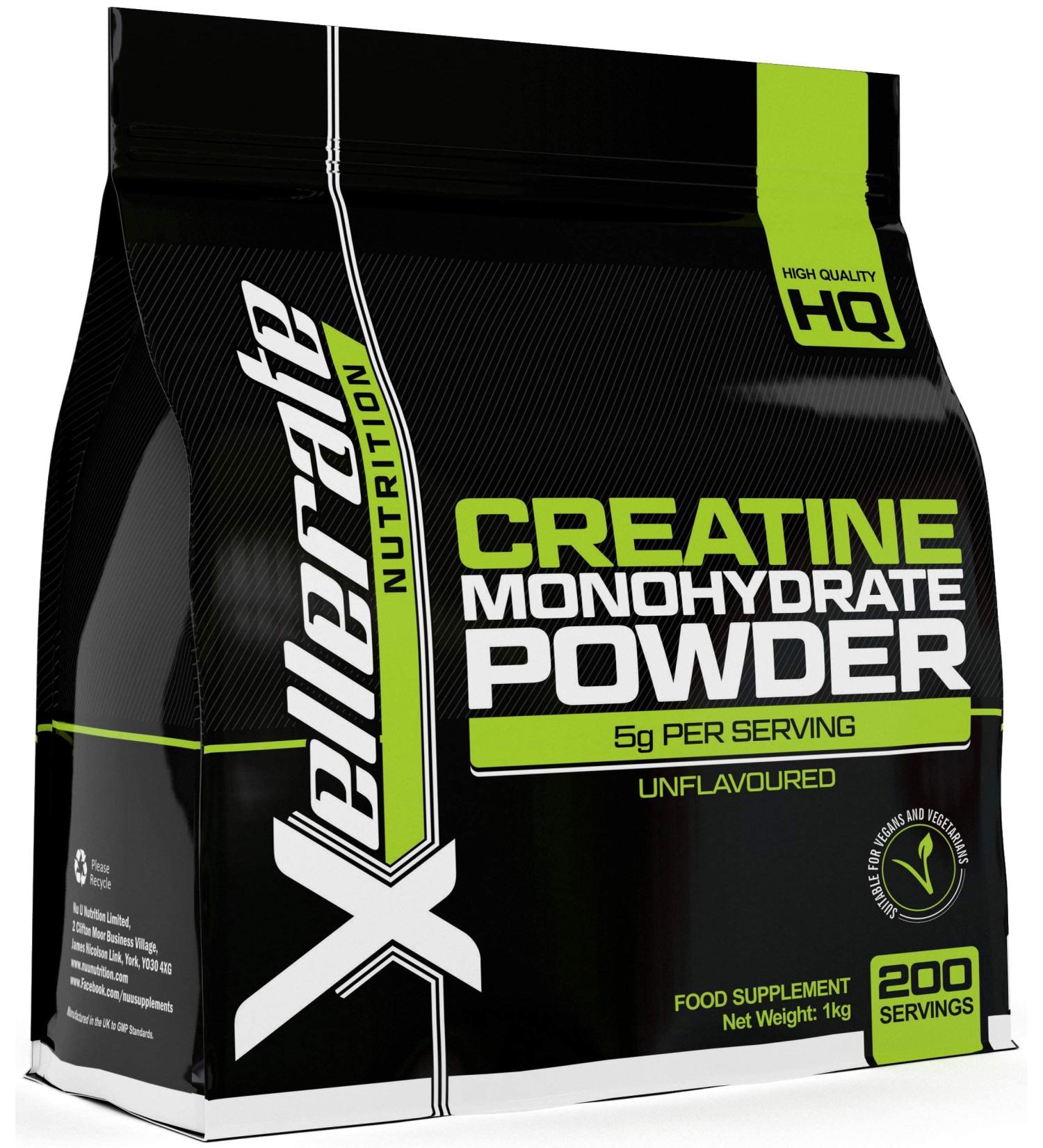 Xellerate Nutrition Creatine Monohydrate Powder 1kg - 200 Servings Sports Vegan - Made in UK, Pure & Unflavoured - Buy Online on GoSupps.com
