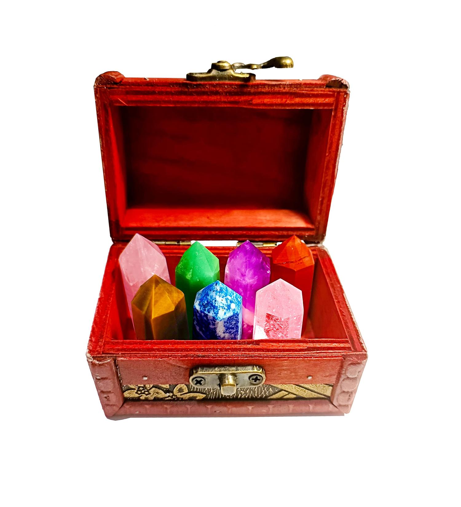 Natural Crystal Wands of 7 Chakras Healing Crystals Set Power Stone Gemstones Mineral Stone for Meditation Healing or Ritual Divination with Vintage Wooden Box Gift Kit (A Set) - Buy Online on GoSupps.com