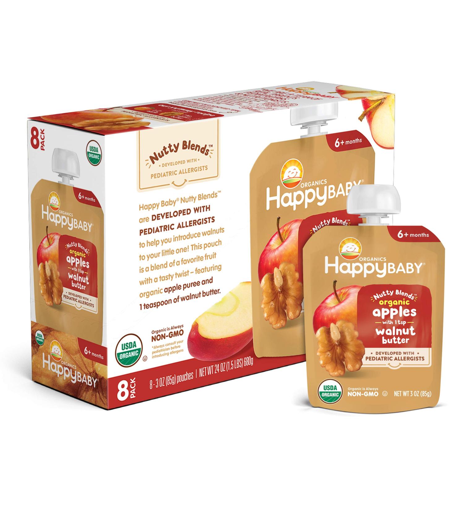 Happy Family Organics Nutty Blends: Organic Apples & Walnut Butter for 6+ Months (3 oz) - Buy Online on GoSupps.com