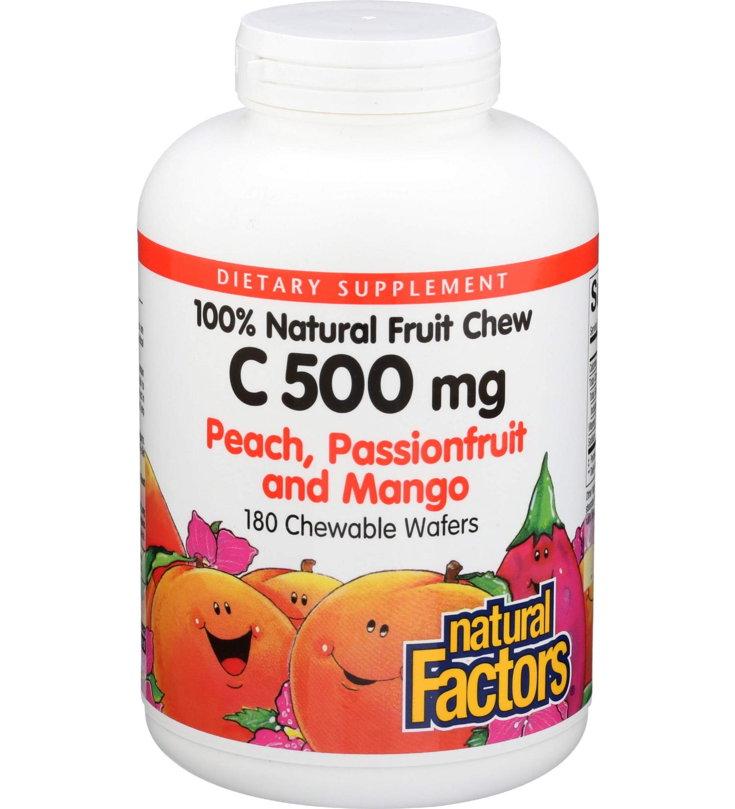 Natural Factors Vitamin C Chewables - 500mg Peach Passionfruit & Mango - 180 Count - Buy Online on GoSupps.com