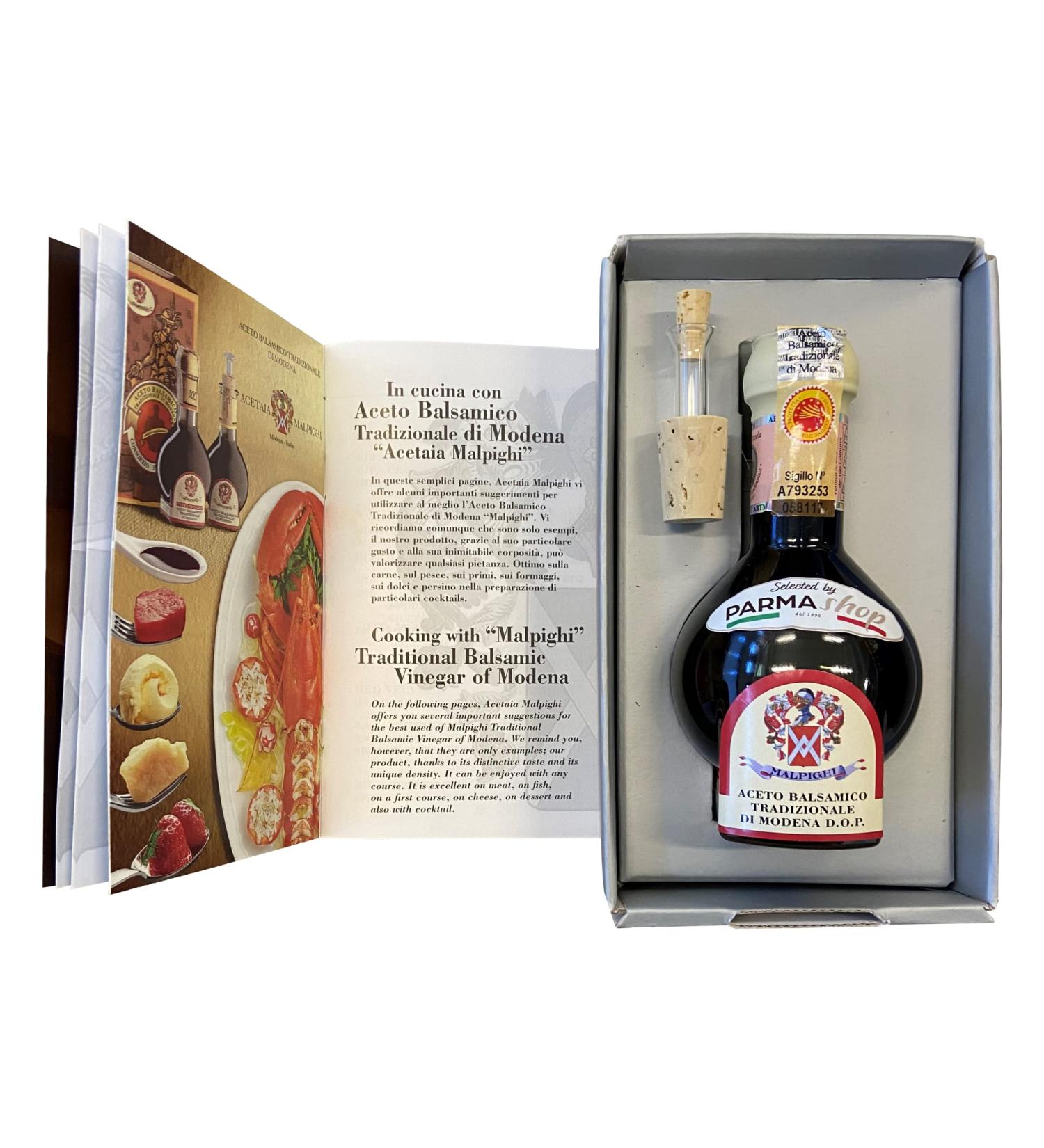 Traditional Balsamic Vinegar Dop Malpighi - Aged 12 years - Modena - Italy + Recipe book - Buy Online on GoSupps.com