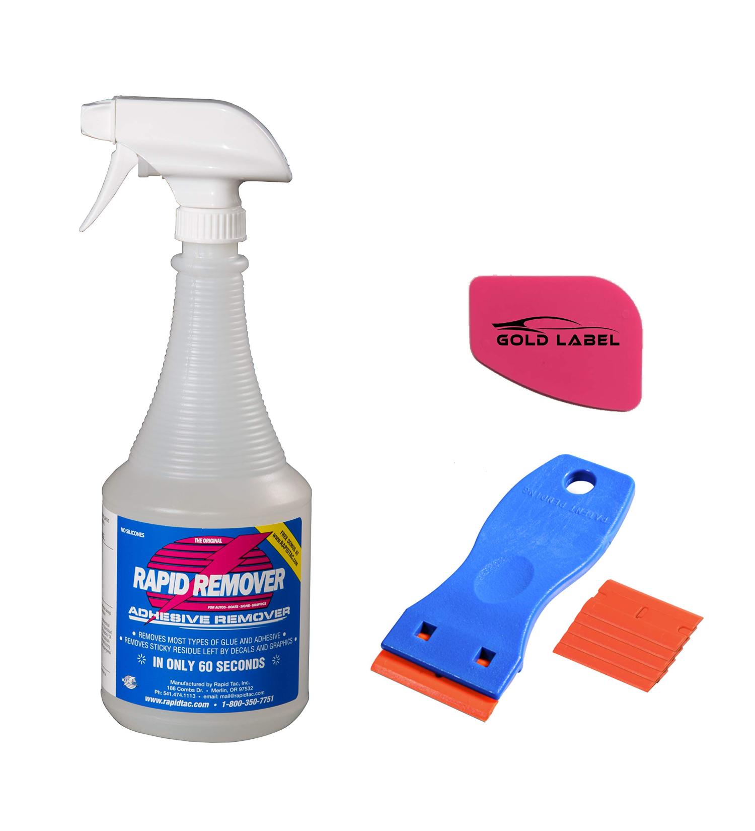 RapidTac Rapid Remover Adhesive Remover Kit with Lil Chizler and Plastic Razor Blade with 5 Extra Blades (32oz. Kit)