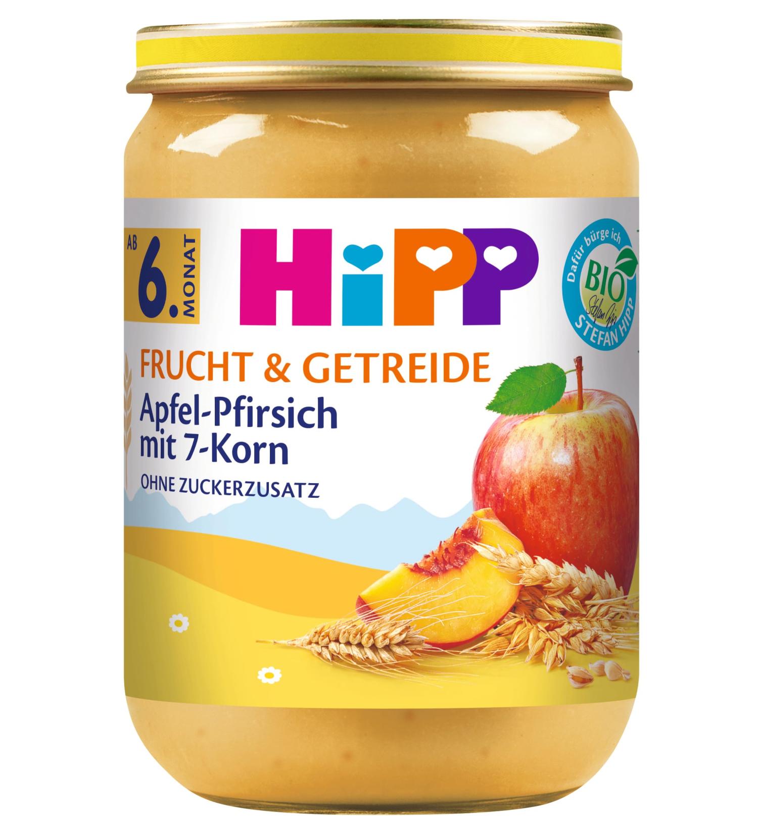 Hipp Bio fruit & cereal apple peach with 7-grain 6-pack (6 x 190g) medium H 4814 F&G AP.-Pfi./7korn 190g 190g F&G AP.-Pfi./7korn