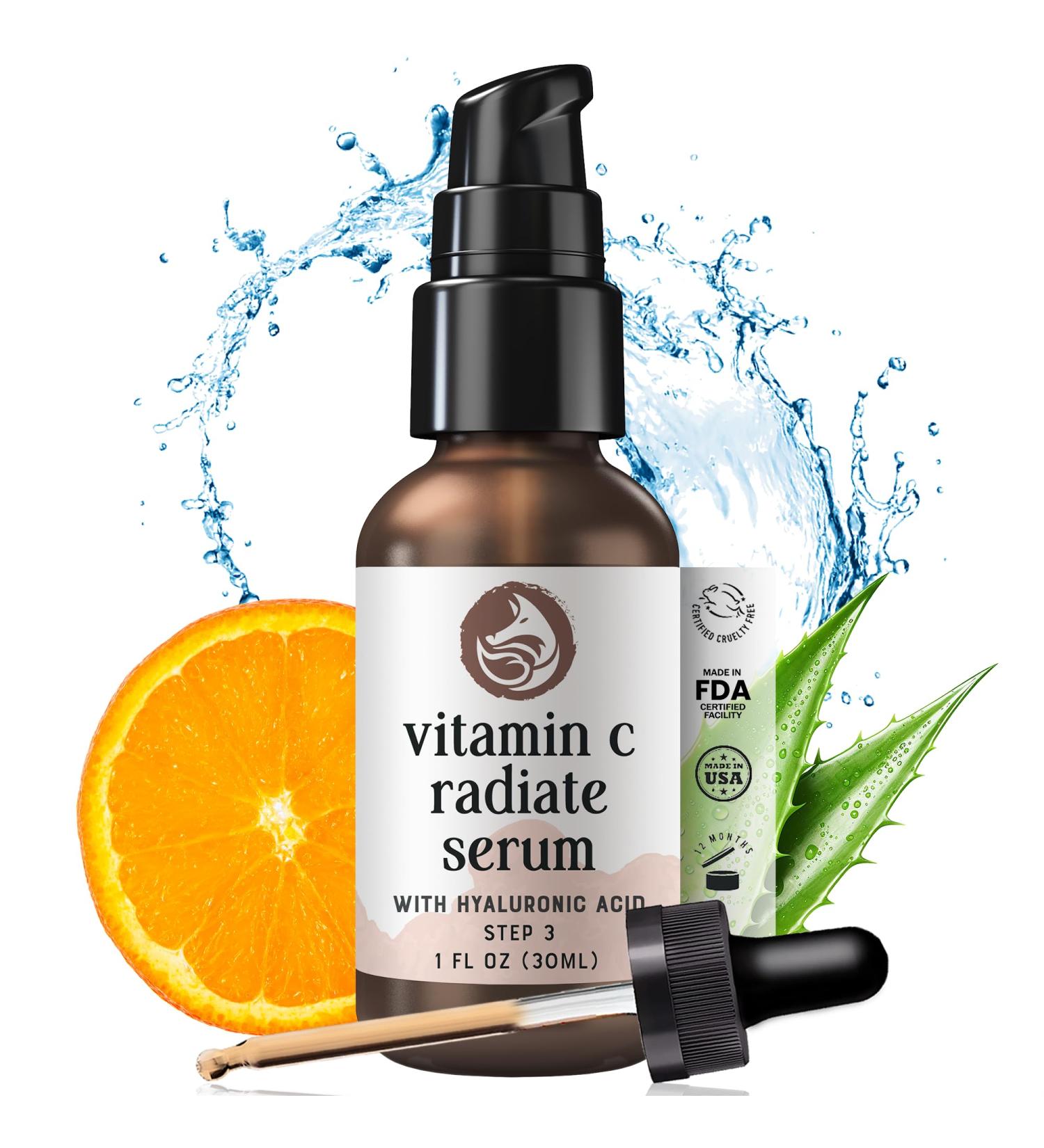 Vitamin C Serum for Face with Hyaluronic Acid Best Anti Aging Serum on Face Skin Eye - Vegan Amino Complex - Natural & Organic - Anti Wrinkle Fine Lines Fades Age Spots - 30ml by Foxbrim - Buy Online on GoSupps.com