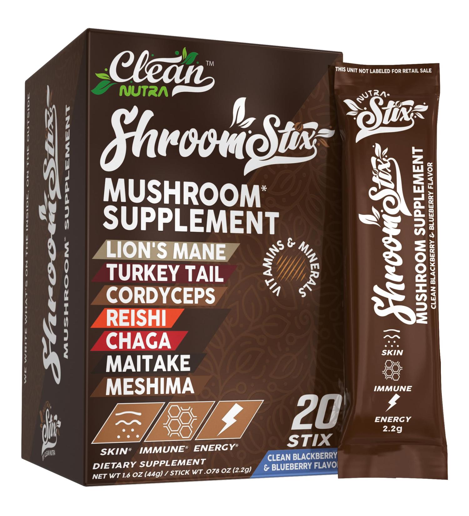 Clean Nutraceuticals Lions Mane Mushroom Supplement with Turkey Tail Reishi Cordyceps Chaga Maitake Meshima Poria Cocos Shiitake Oyster Porcini Enoki (20 Count (Pack of 1)) - Buy Online on GoSupps.com