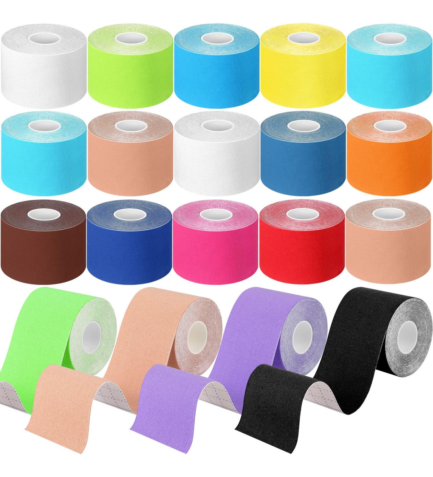 20 Rolls Kinesiology Recovery Tape 2 Inch x 16 ft - Breathable Muscle Pain Relief for Gym, Fitness, Running, Tennis, Swimming - Waterproof Cotton Elastic Athletic Tapes (Multicolor) - Buy Online on GoSupps.com