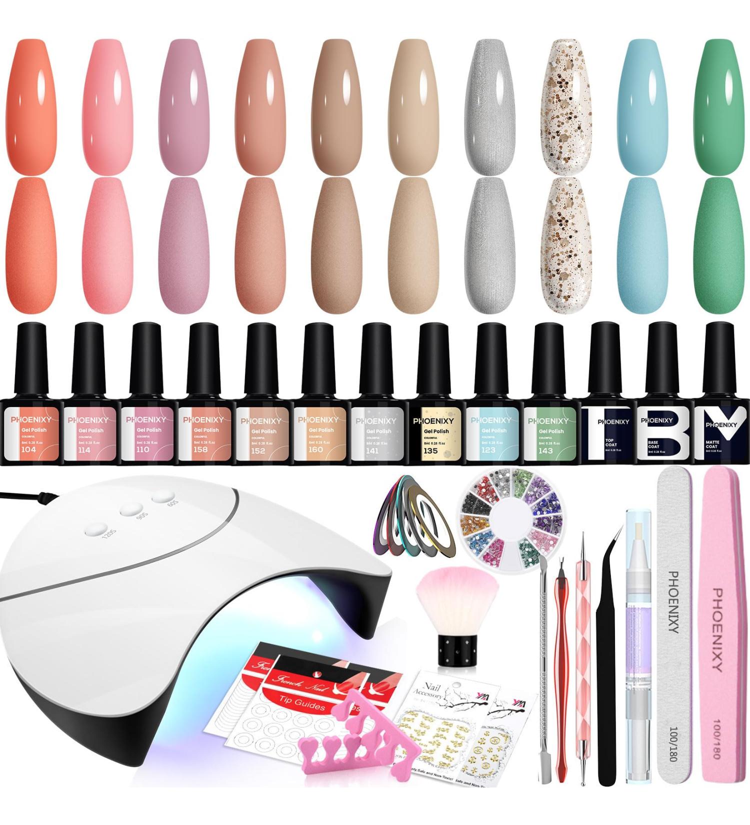Phoenixy Gel Nail Kit - 10 Colors Soak Off Polishes with 36W UV Lamp | 8ML Gel Nail Polish Set for Women - Gift Set (30 pcs) - Buy Online on GoSupps.com