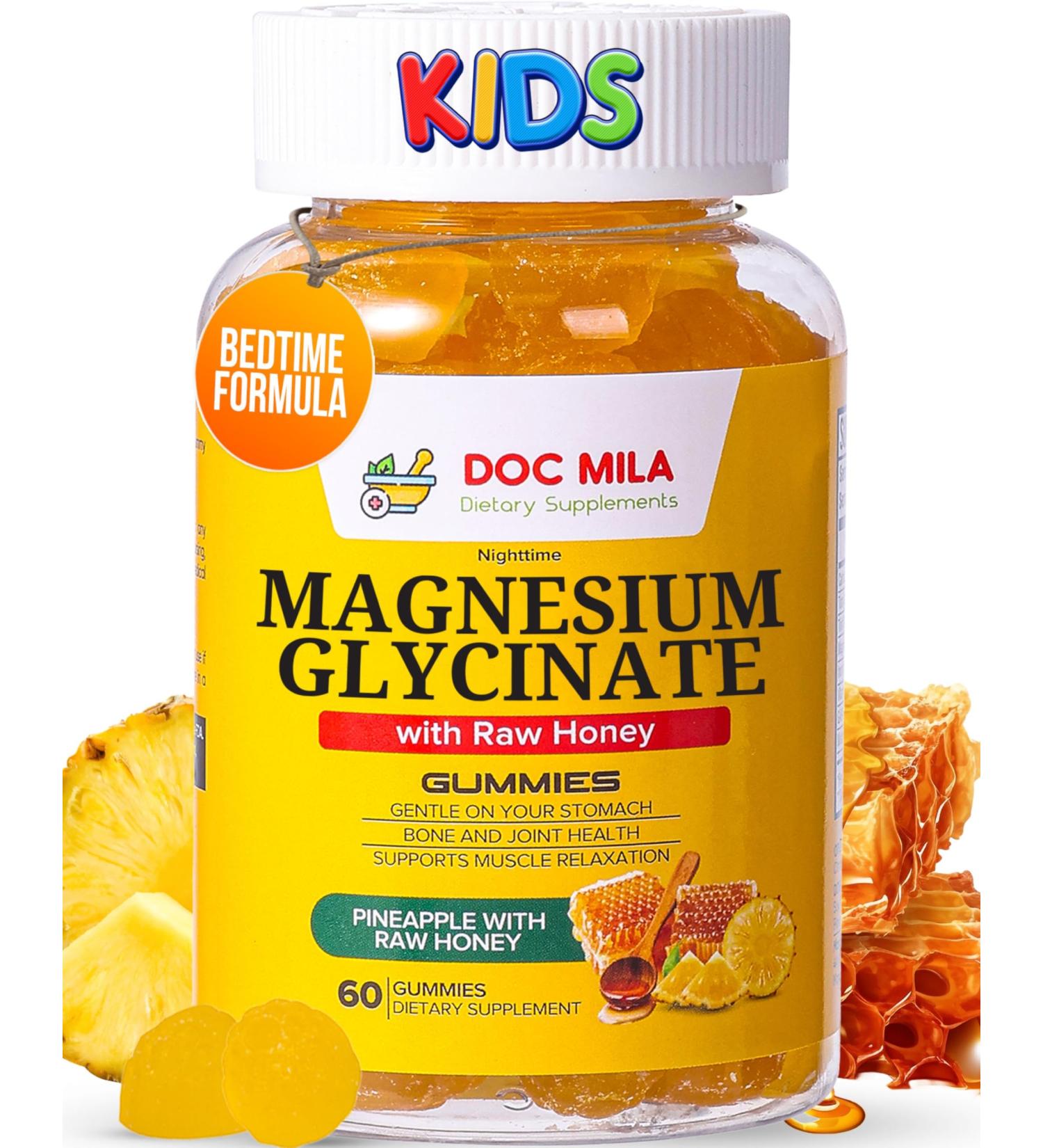 Magnesium Glycinate Gummies 100mg for Kids and Adults - Glicinato de Magnesio Pineapple - Buy Online on GoSupps.com