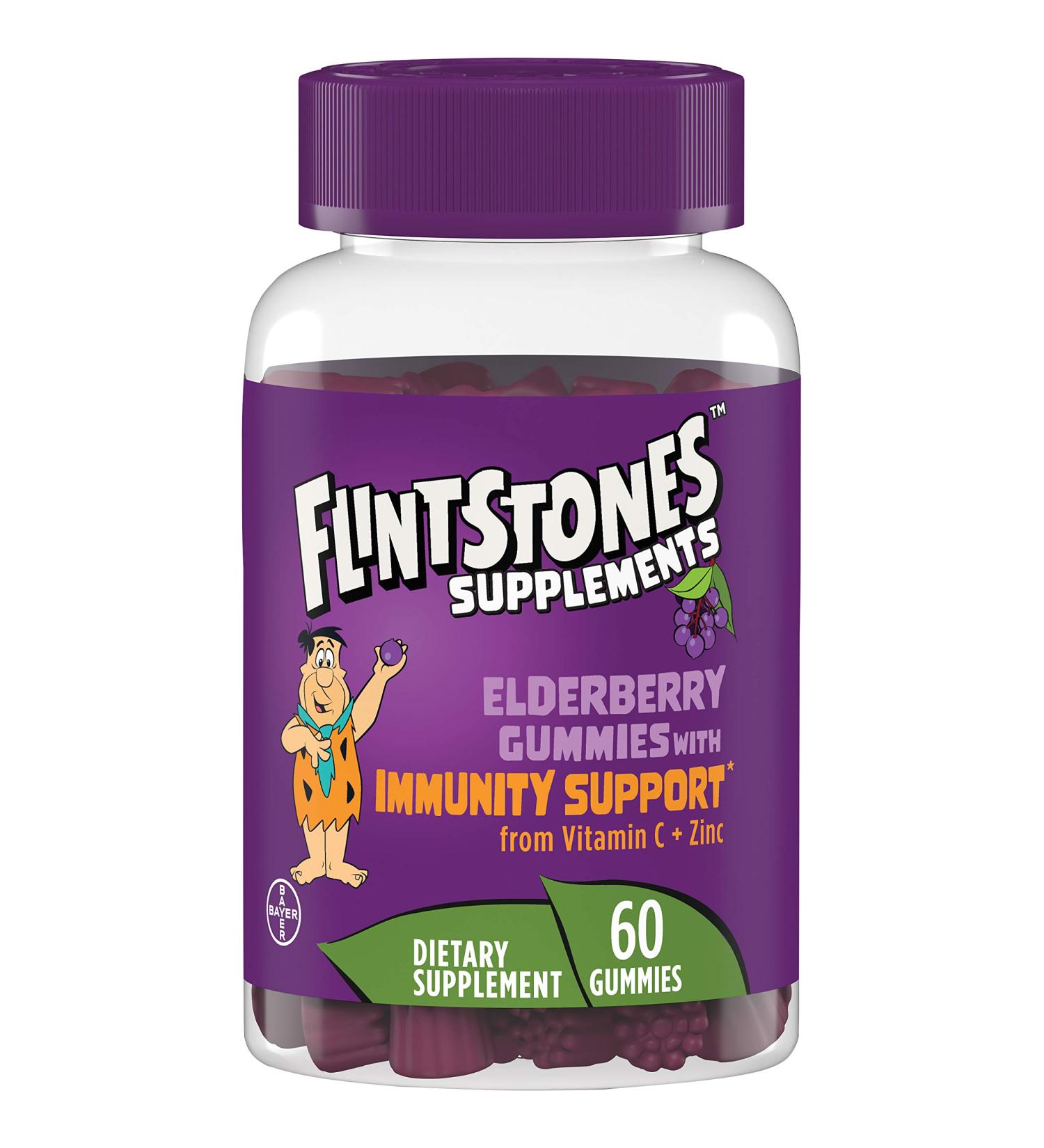 Flintstones Kids Elderberry Gummies | Immunity Support with Vitamin C & Zinc | Gluten-Free Dietary Supplement | 60 Count - Buy Online on GoSupps.com