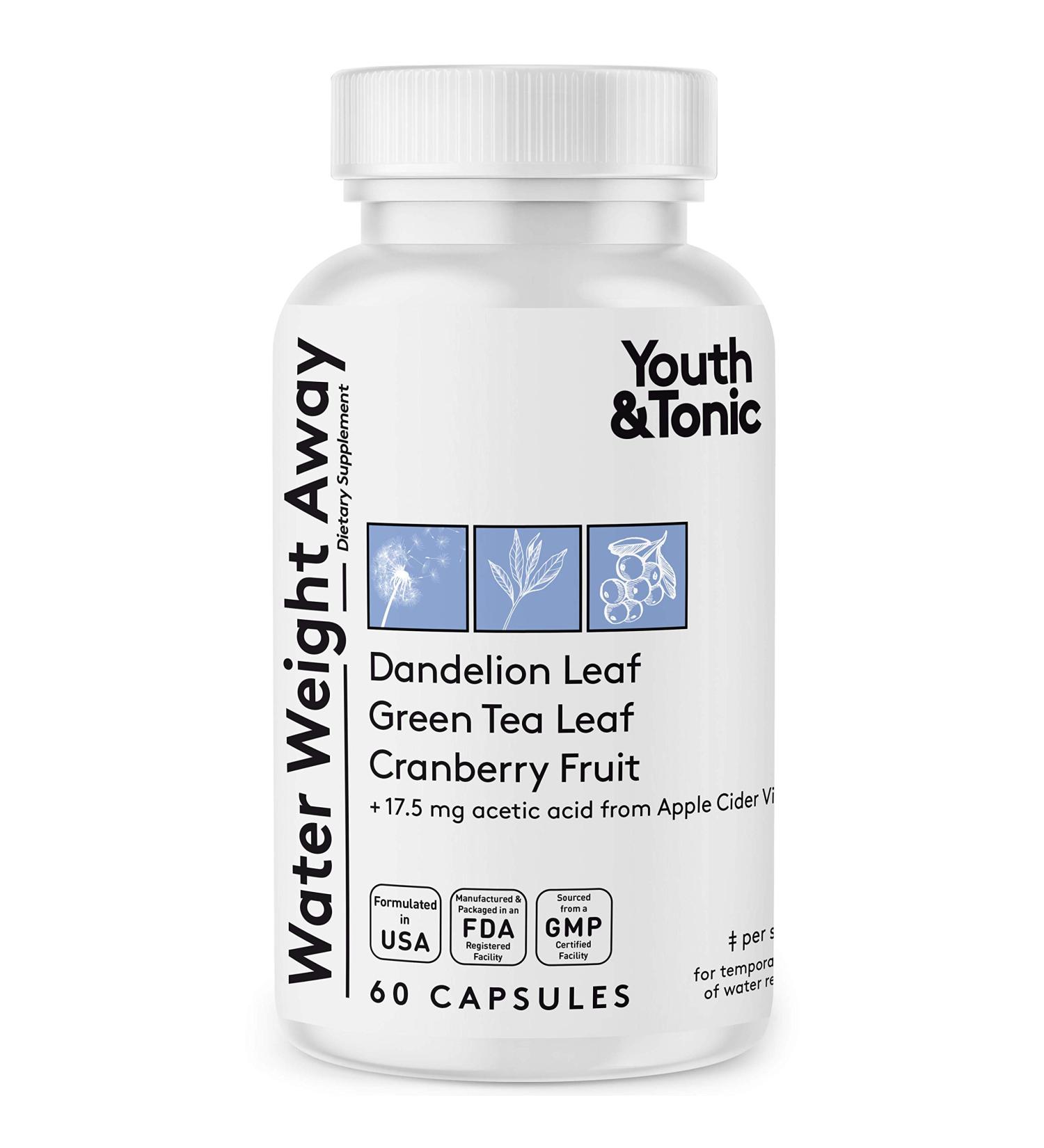 Dandelion Water Weight Pills for Waistline Thin, Bloat Relief & Swelling - Natural Diuretic Supplement for Water Retention & Body Detox Support - Buy Online on GoSupps.com