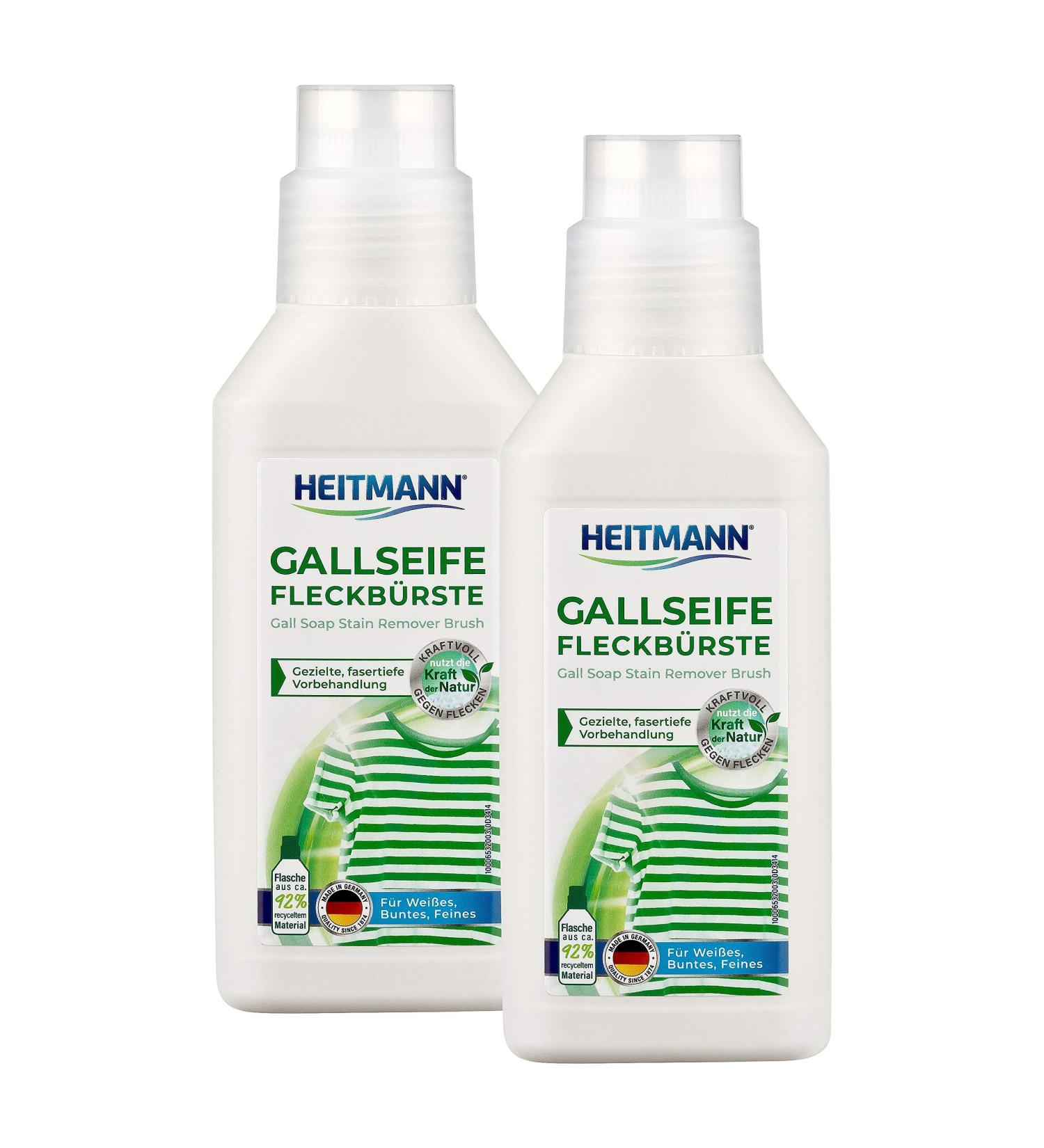Heitmann Gall Soap Stain Brush - Effective Laundry Pretreatment for Stubborn Spots | 2 x 250ml Pack for Fat Oil Blood & Makeup | Ideal for Collars & Cuffs - Buy Online on GoSupps.com