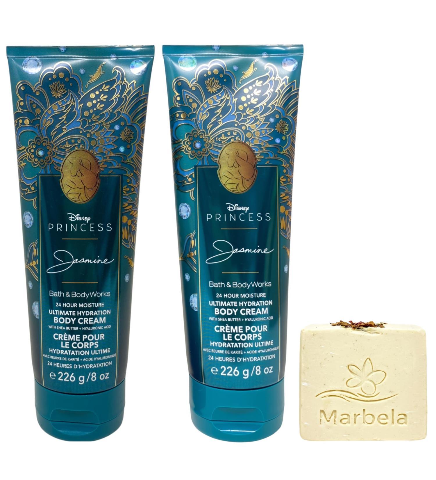Bath & Body Works Limited Edition Princess Collection Jasmine 2 Ultimate Hydration Body Creams with a Creamy Rose Bar Soap - Buy Online on GoSupps.com