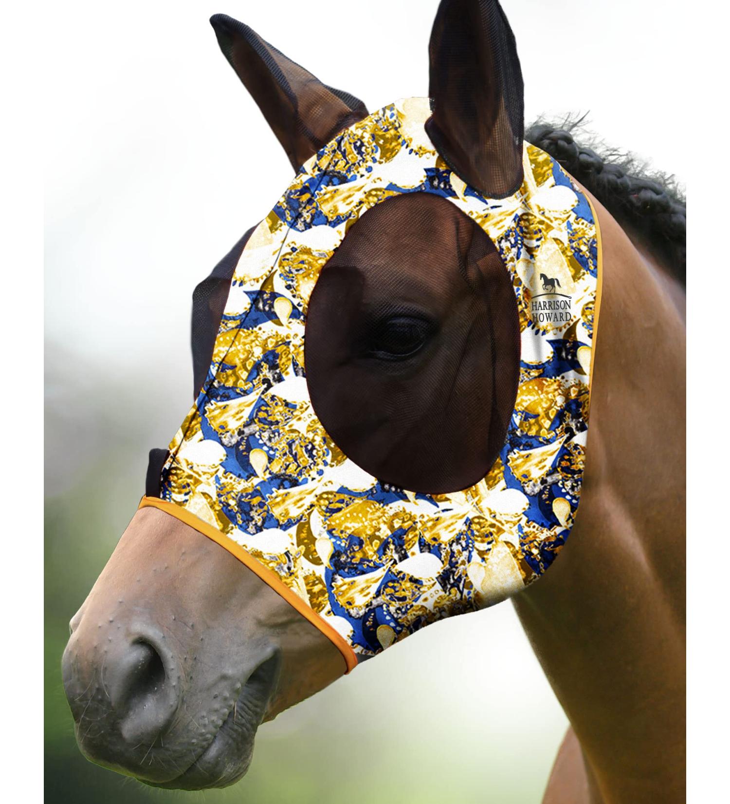 Harrison Howard Super Comfort Stretchy Fly Mask - Large Eye Space UV Protection & Breathability | Blue-Yellow (L) - Ideal for International Shipping - Buy Online on GoSupps.com