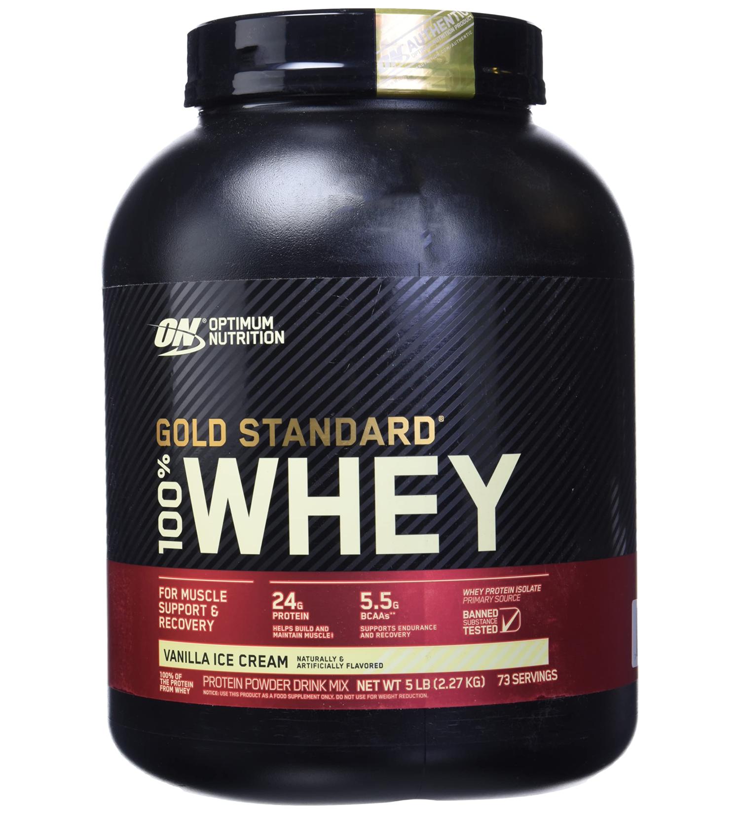 OPTIMUM NUTRITION Gold Standard 100% Whey Protein Powder From Whey Isolates Vanilla Ice Cream 2270 gram - Buy Online on GoSupps.com