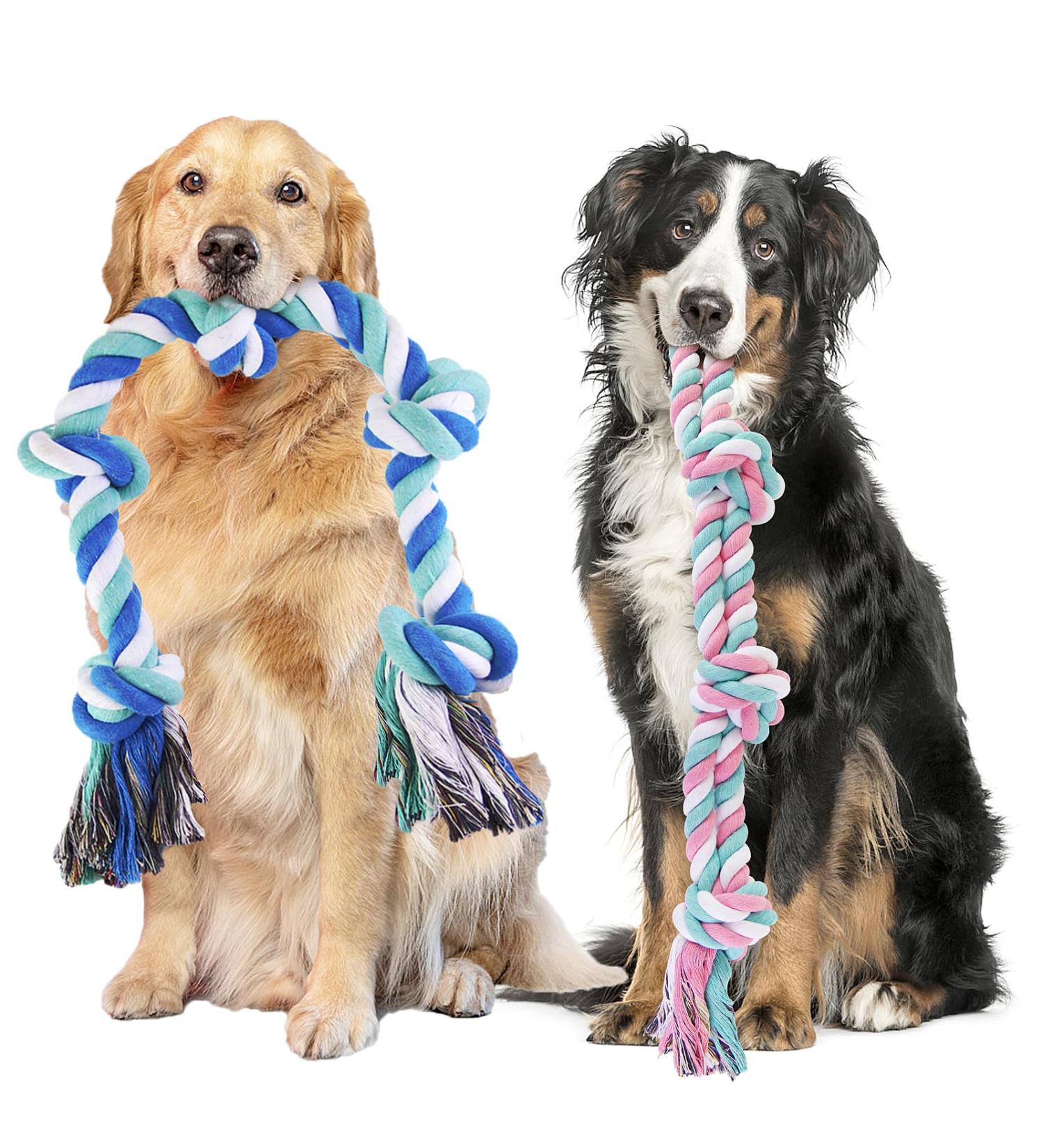 Gaiusikaisa Heavy Duty Dog Rope Toys for Large & Medium Breeds | 100% Cotton Aggressive Chewers Perfect for Teeth Cleaning - Vibrant Colors - Buy Online on GoSupps.com