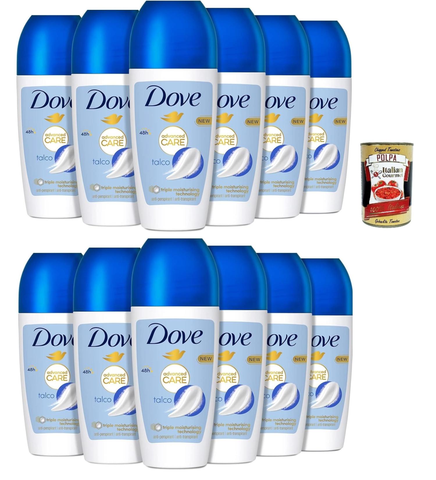  Italian Gourmet E.R. Dove - Advanced Care Talco Roll-On Deodorant - Antiperspirant Deodorant - Gentle formula with triple moisturizing action - Up to 48-hour protection - 12 x 50 ml + 400 g Italian Gourmet Gel - Buy Online on GoSupps.com
