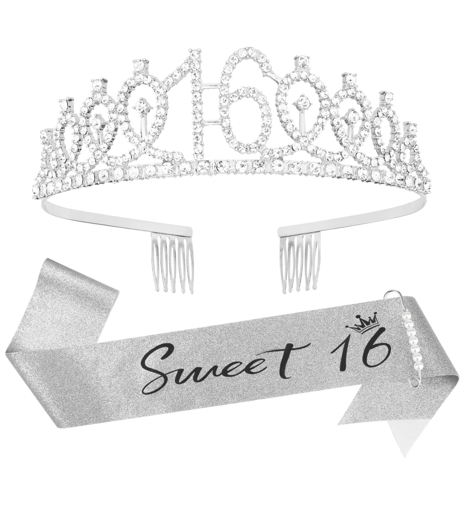 Sophisticated Silver 16th Birthday Tiara and Sash Kit - Sweet 16 Decorations & Gifts for Girls - Buy Online on GoSupps.com