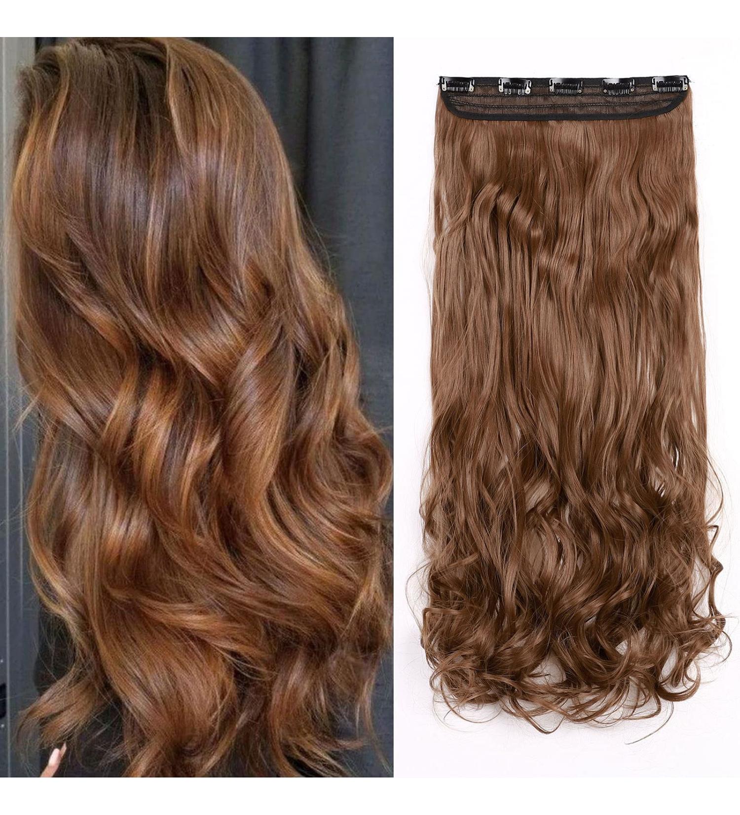 S-noilite Clip in Hair Extensions 24 Inch - Light Brown Curly Wavy Hairpiece | Half Full Head 5 Clips | Fashion Extension - Buy Online on GoSupps.com