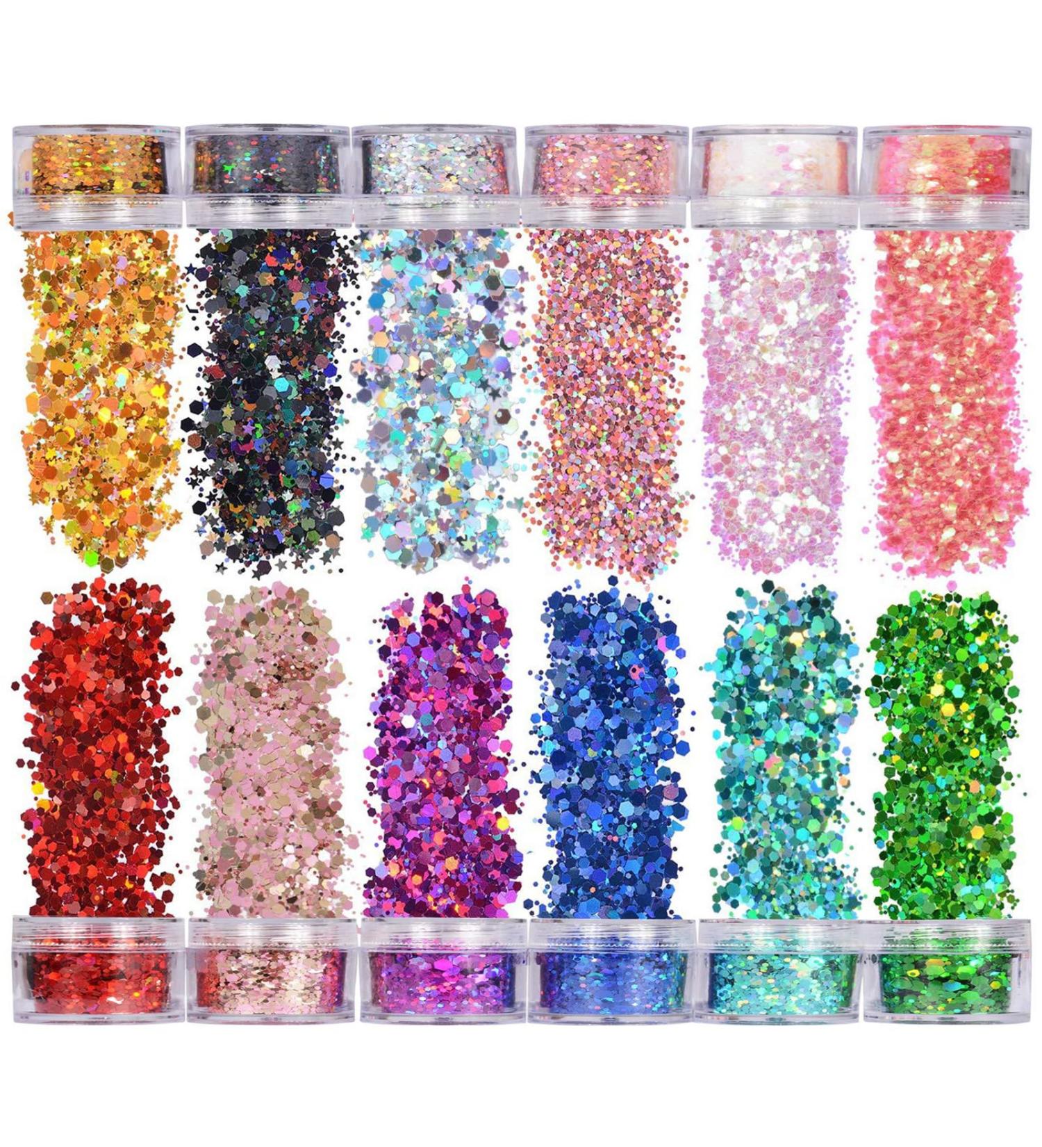 Veroa 12 Colors Chunky Glitter Set for Face, Body, and Hair - Festivals, Parties, Raves - Bright Festive Accessories (5g*12PCS) - Buy Online on GoSupps.com