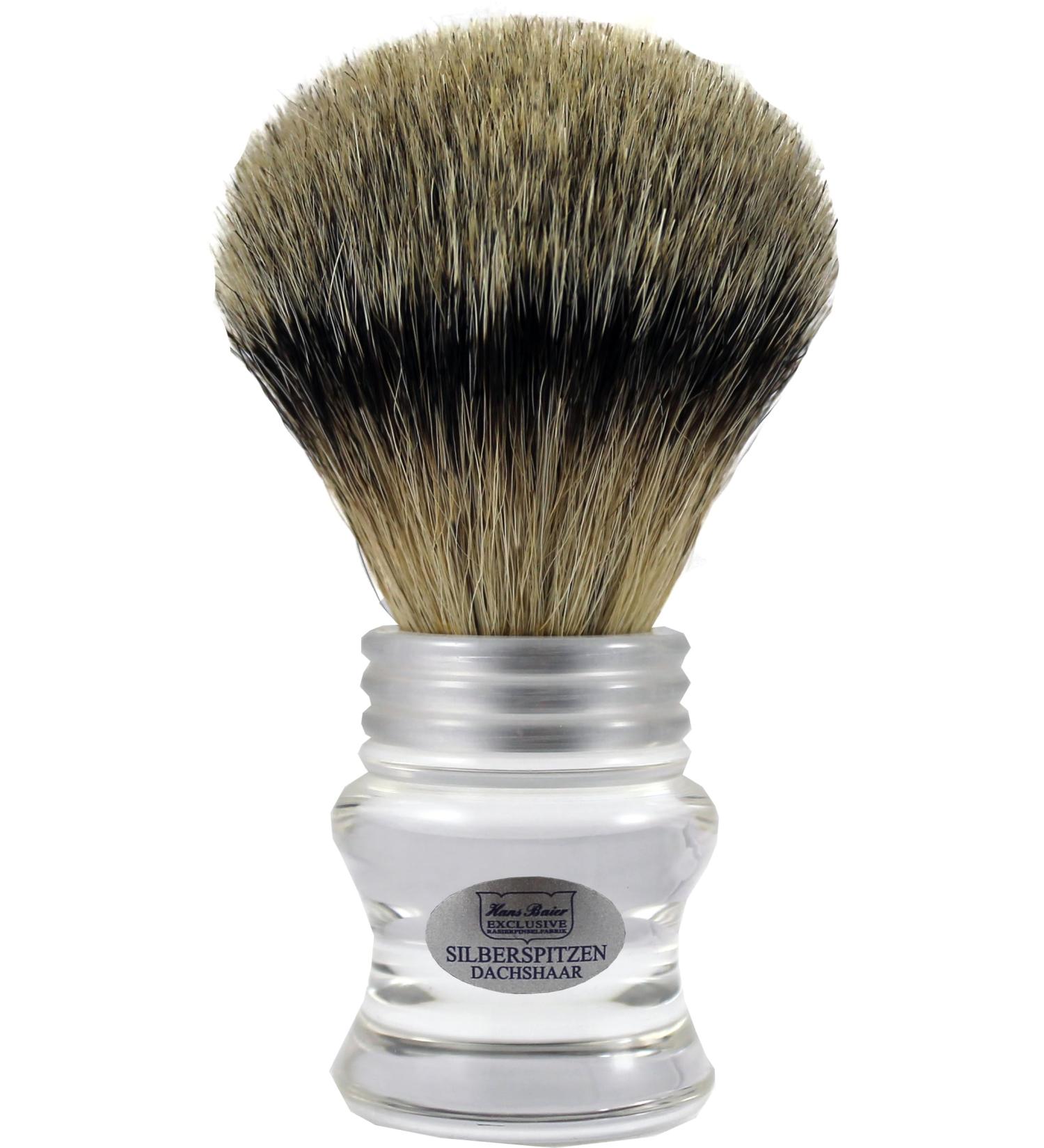 Hans Baier Exclusive Shaving Brush Acrylic Clear - Size 5 Silver Stripes