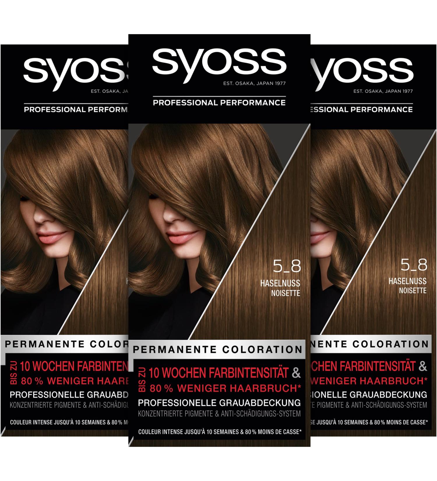 Syoss Color Coloration 5_8 Hazelnut - Permanent Hair Color (3 x 115 ml) | 10 Weeks Intensity & 70% Less Hair Break | Buy Now - Buy Online on GoSupps.com