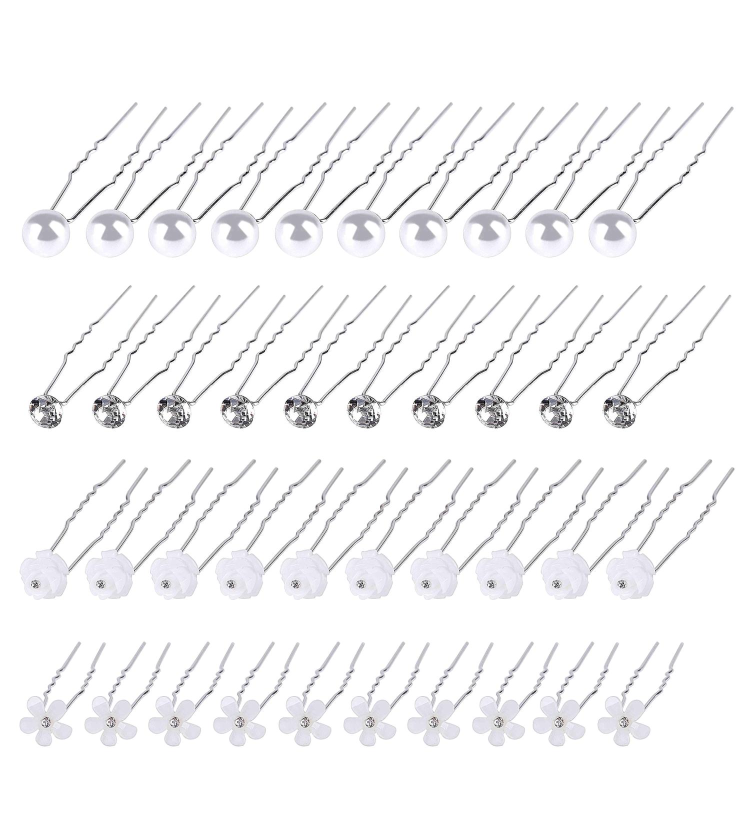 Buy 40 Wedding Hairpins - Pearl & Rhinestone Flower Bridal Hair Jewelry - U-Shaped Crystal Hair Accessories for Women & Girls - Buy Online on GoSupps.com