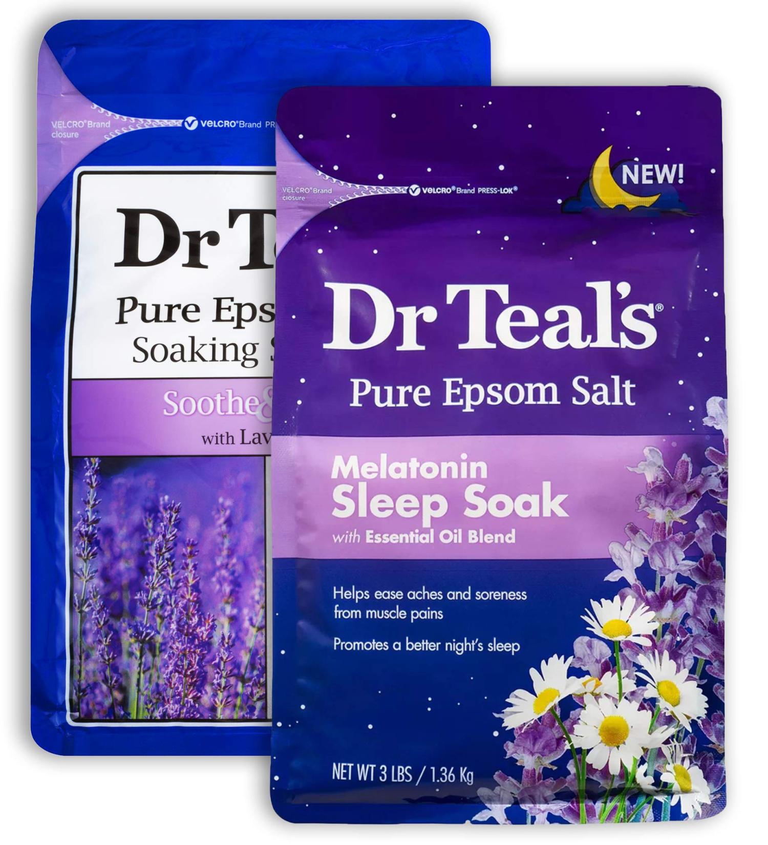 Dr Teal's Lavender & Melatonin Bath Soak Variety Gift Set (2 Pack 3lb Ea.) - Soothing Sleep Aid with Essential Oils & Epsom Salt for Pain Relief & Better Sleep - Buy Online on GoSupps.com