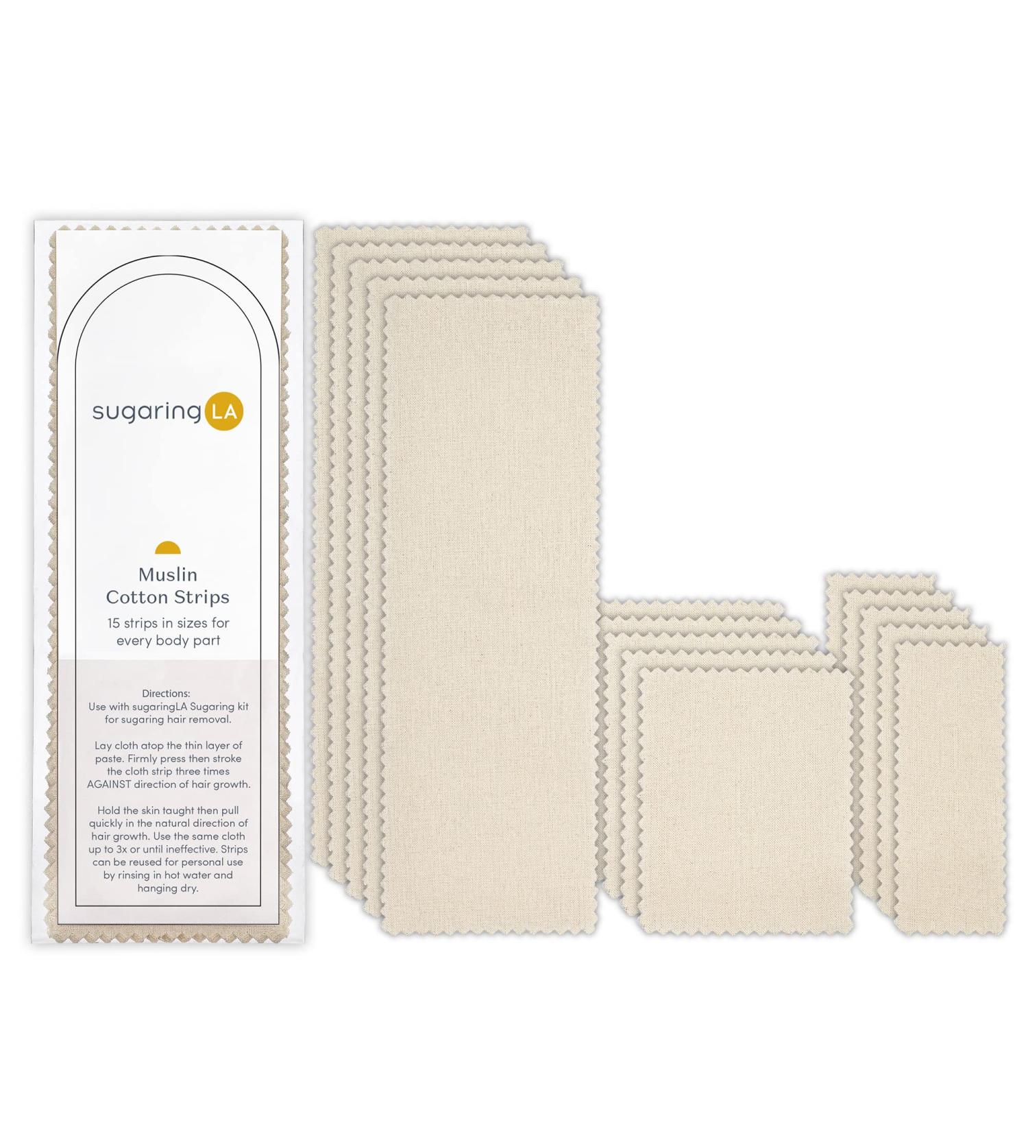 SugaringLA Muslin Cotton Sugaring Strips - Body & Facial Hair Remover - Reusable (15 Pieces) - Buy Online on GoSupps.com