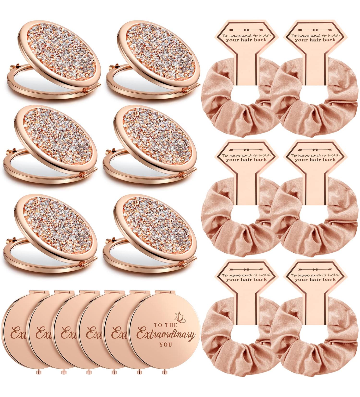 Chunful 6-Piece Rose Gold Bridesmaid Gift Set - Scrunchies & Compact Mirrors - Bridal Shower Favors - Buy Online on GoSupps.com