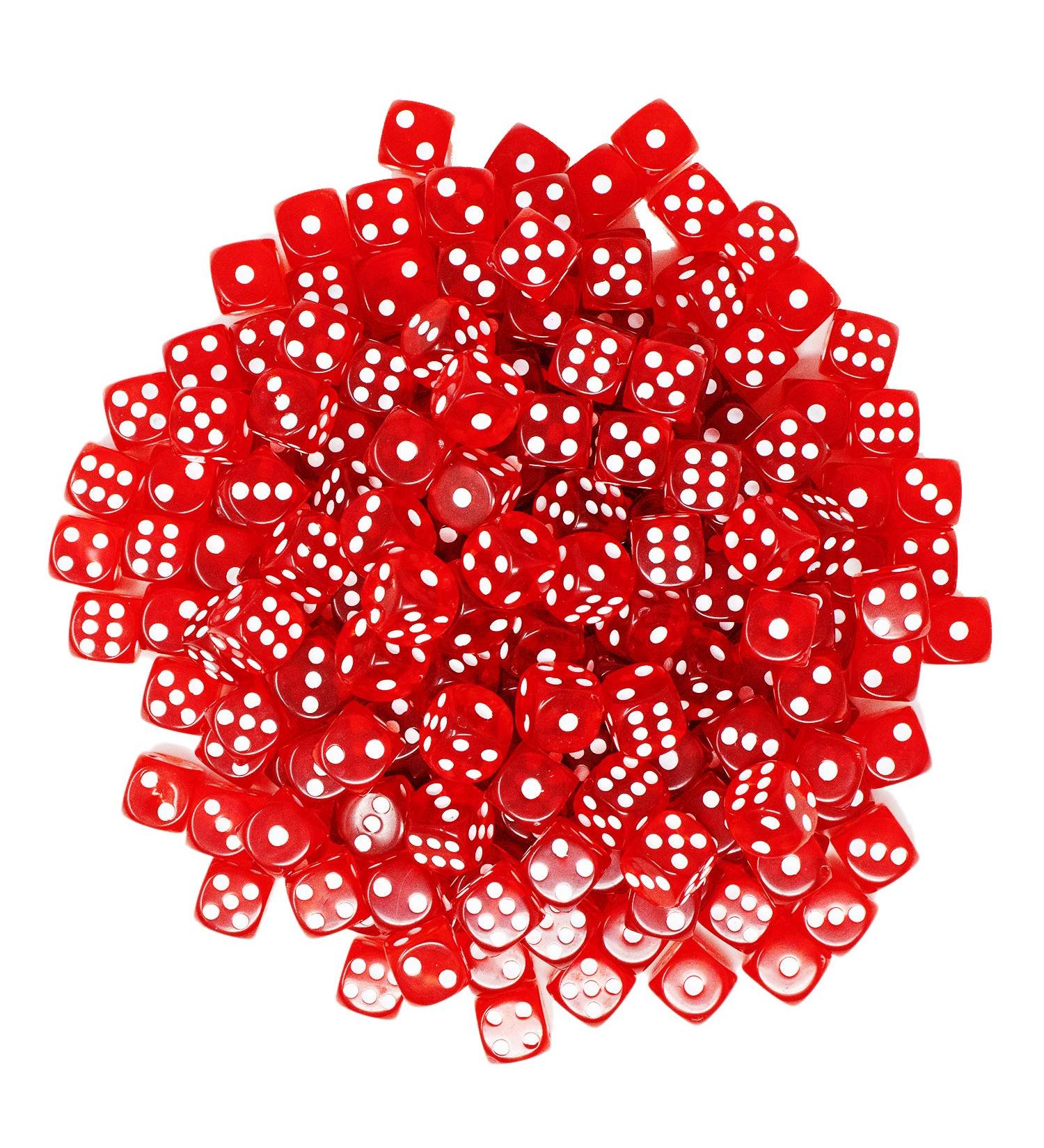 DA VINCI 16mm 6 Sided Translucent Red, Blue, or Green Gaming Dice in Bulk with Rounded Corners 100 Dice Red