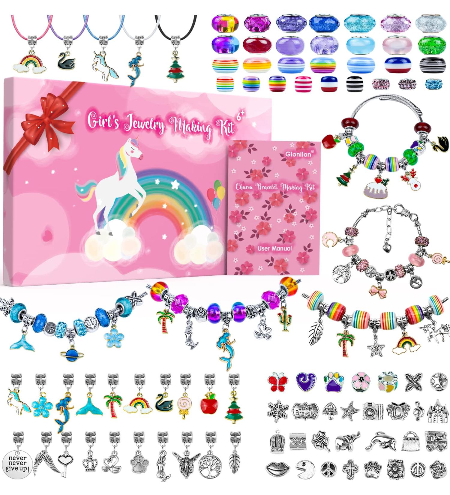 Charm Bracelet Making Kit - 150 Pcs Jewelry Supplies with European Beads, Charms, Snake Chains - Unicorn Gifts Set for Teen Girls and Kids 5-12 - Buy Online on GoSupps.com