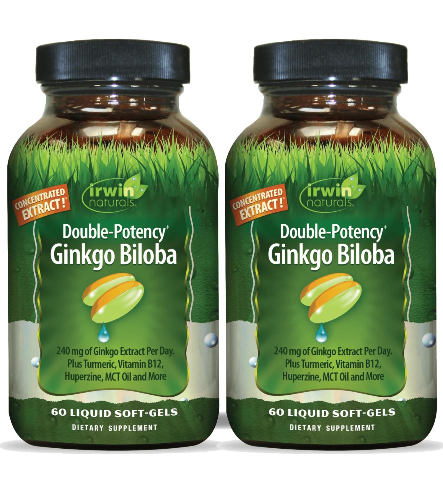 Irwin Naturals Double-Potency Ginkgo Biloba 60 Liquid Soft-Gels Brain, Focus & Circulation Support - 2 Pack - Buy Online on GoSupps.com