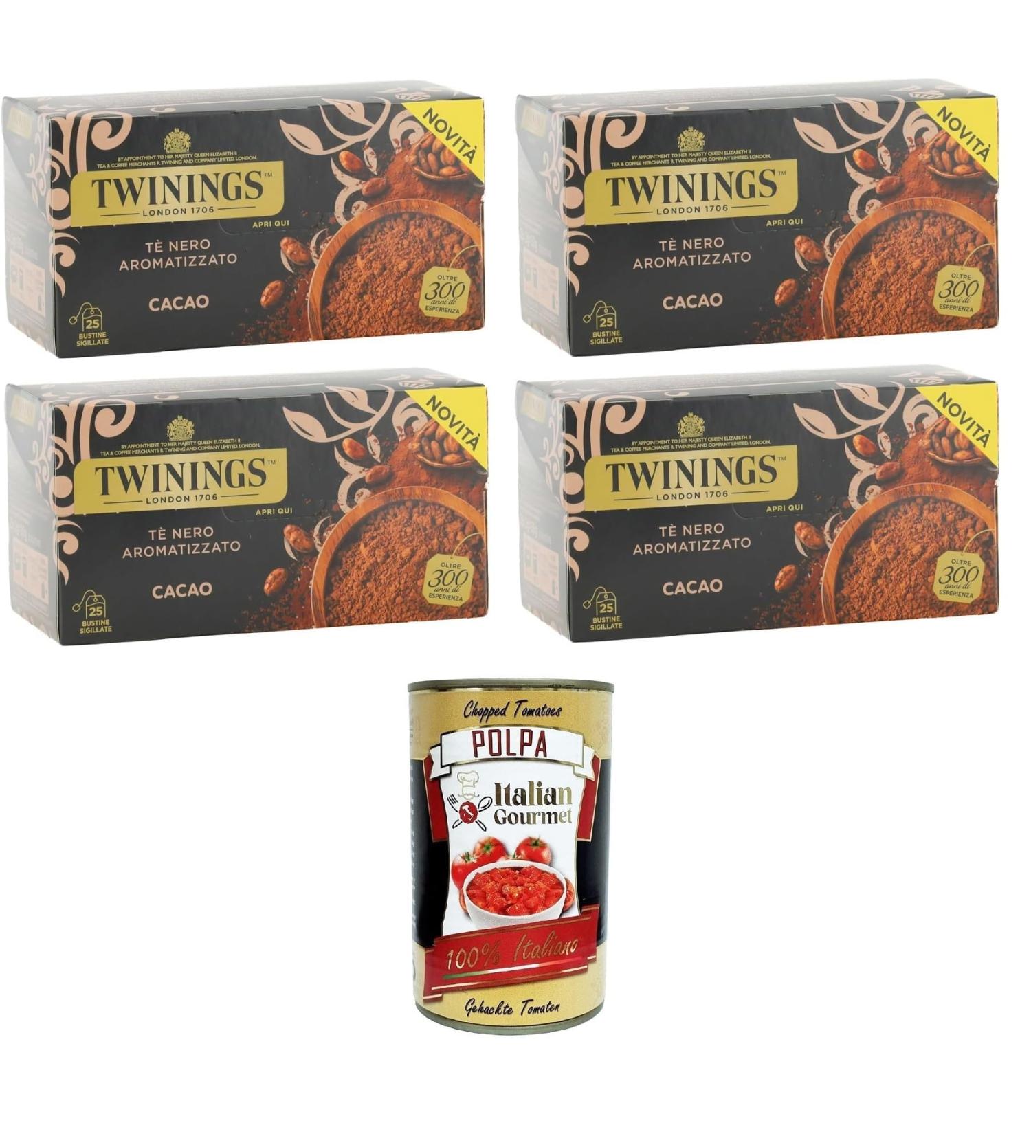  Italian Gourmet E.R. Twinings T Nero Aromatizzato al Cacao Black Tea with Cocoa Taste Pack of 25 Filters 4 x 50 g + Italian Gourmet Polpa 400 g - Buy Online on GoSupps.com