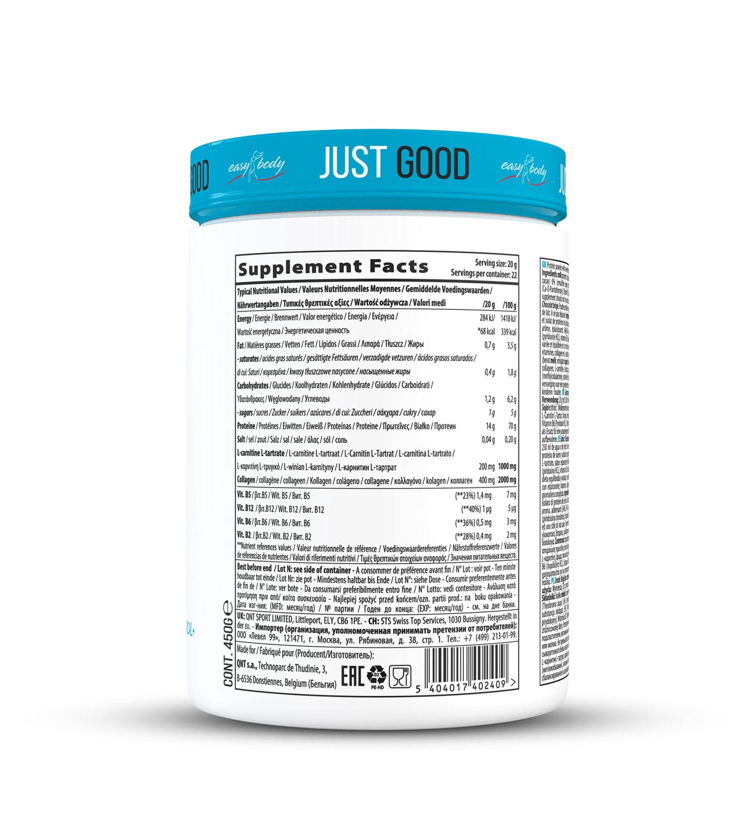 QNT Skinny protein Belgian chocolate, Whey Protein Slimming Powder, Weight Loss, Enriched with L-carnitine, Beauty Collagen & Vitamins, Low Sugar & Fat, 450 g, 22 Servings