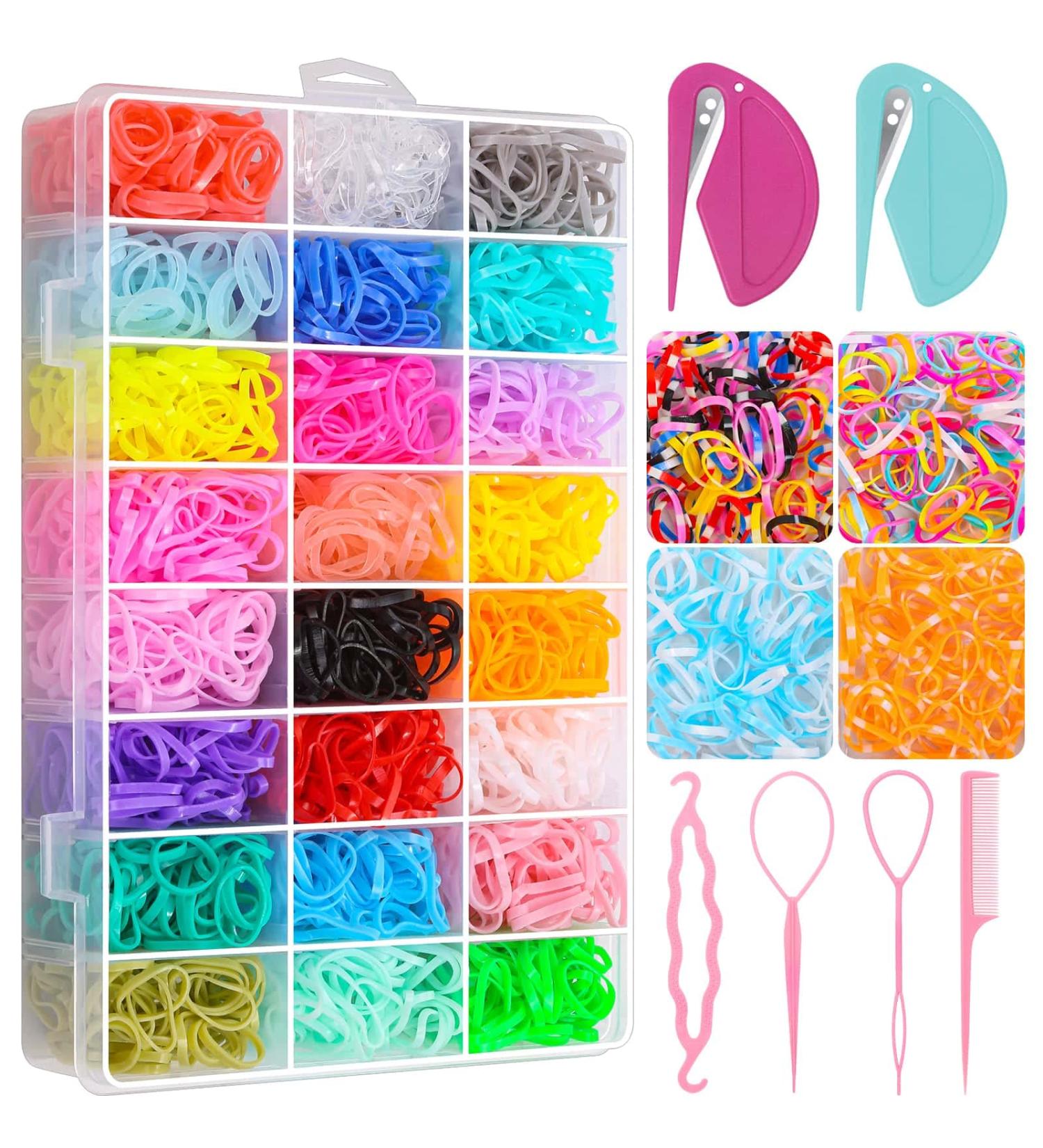 Colorful Hair Rubber Bands Set (2240Pcs) with Hair Tie Cutter - 28 Colors Elastic Ties for Kids & Toddlers - Hair Accessories Kit - Buy Online on GoSupps.com
