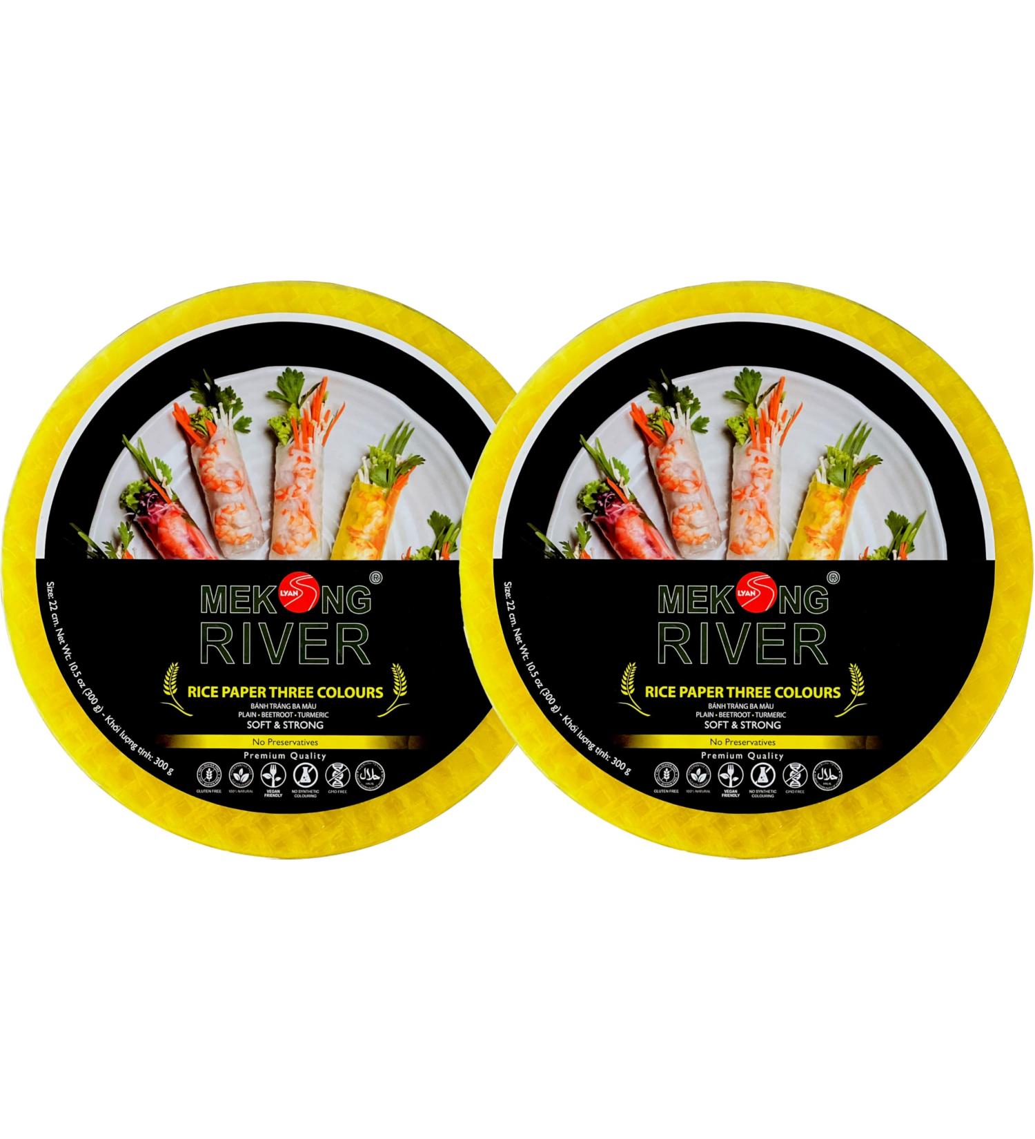 Lyan Mekong River Banh Trang Vietnamese Three Colours Rice Paper Round 22cm - 300g - Pack of 2 | Gluten-Free | Vegan | 100% Natural Rice Paper - Buy Online on GoSupps.com
