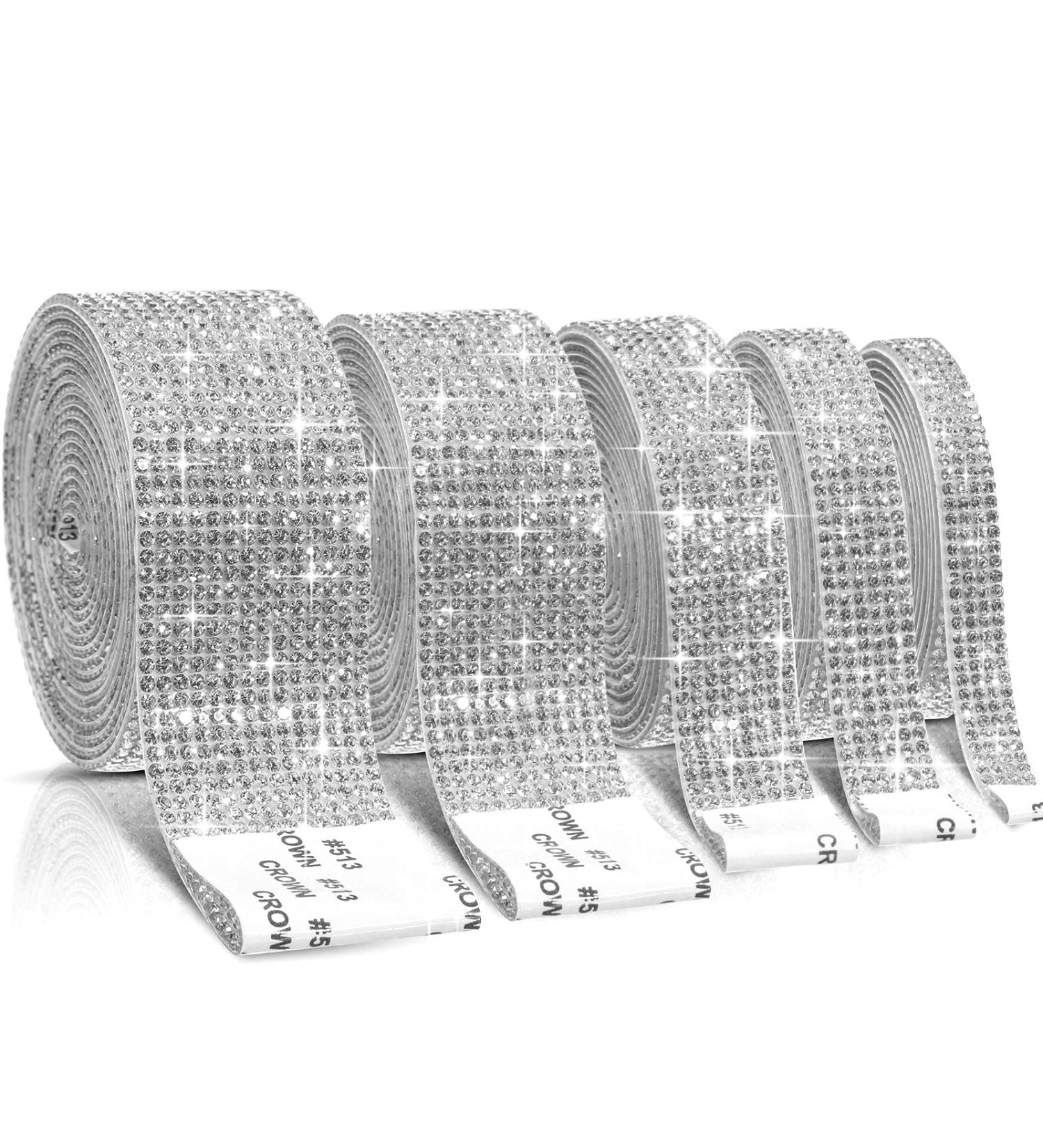 Outus 5 Rolls Self Adhesive Crystal Rhinestone Diamond Ribbon Strips Sticker - 4.5 Yards DIY Craft Decoration (Silver) - Buy Online on GoSupps.com