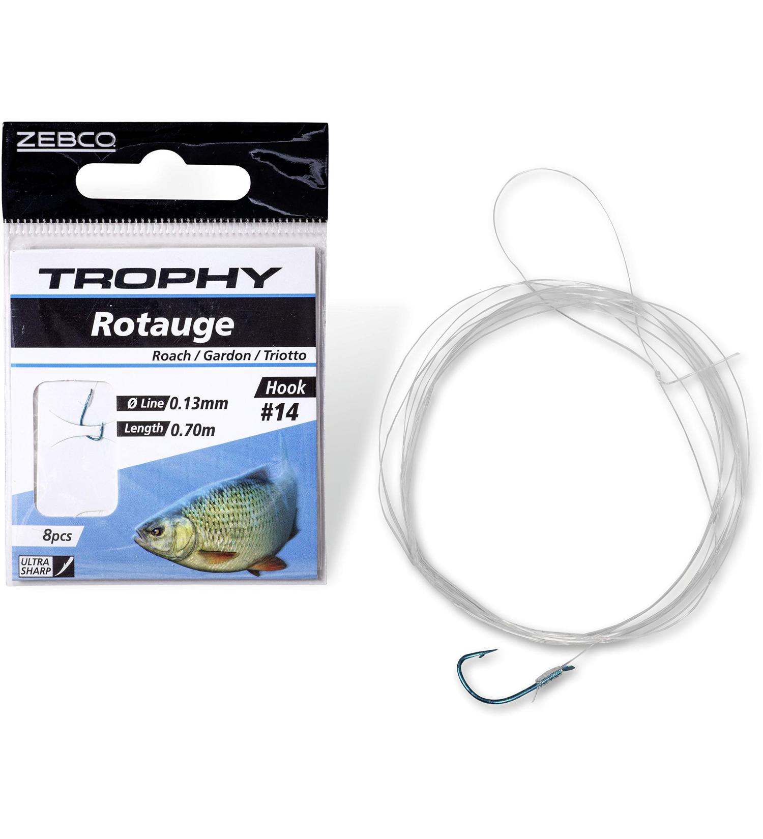 Zebco Quality Trophy Roach Leader Hook Fishing Hook with Leader Pre-tied Fishing Line Fishing Accessories Blue 16