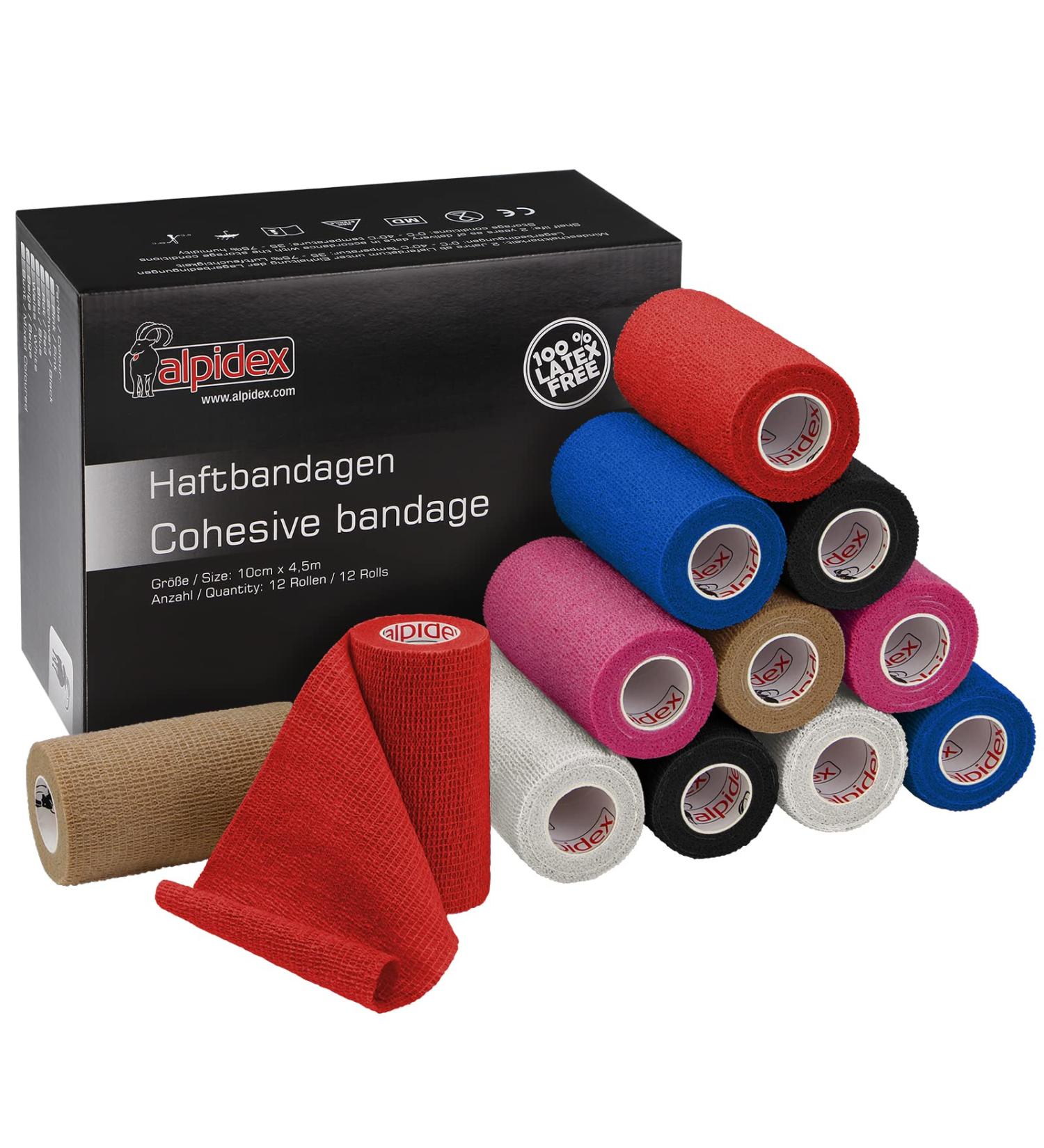 Buy Alpidex 12 Rolls Self-Adhesive Tape - 10 cm x 4.5 m Colorful Pet Bandages & Vet Wrap for Sports | International Shipping Available - Buy Online on GoSupps.com