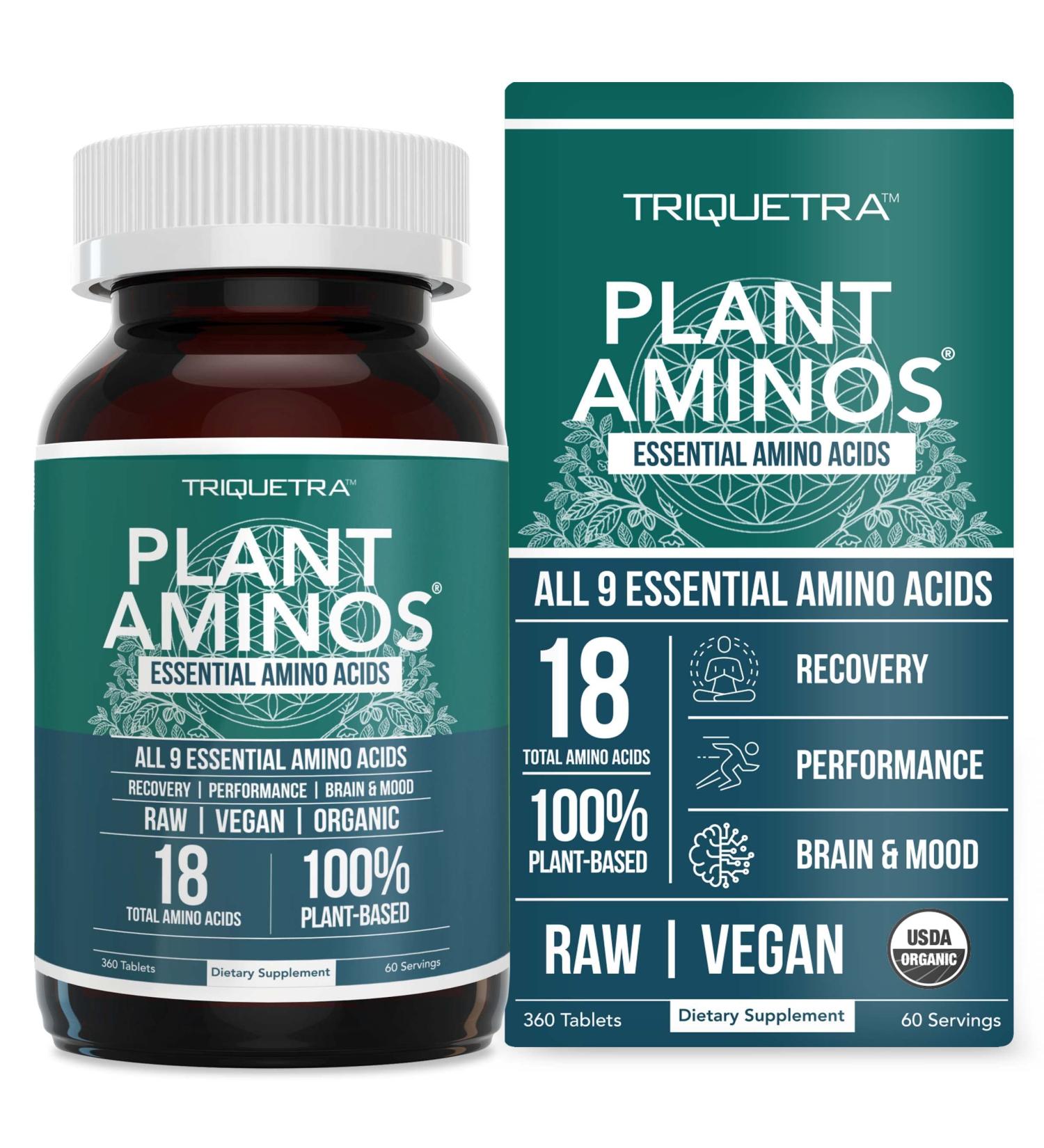 Plant Aminos Organic Essential Amino Acids & BCAA - 100% Vegan - 360 Tablets - Buy Online on GoSupps.com