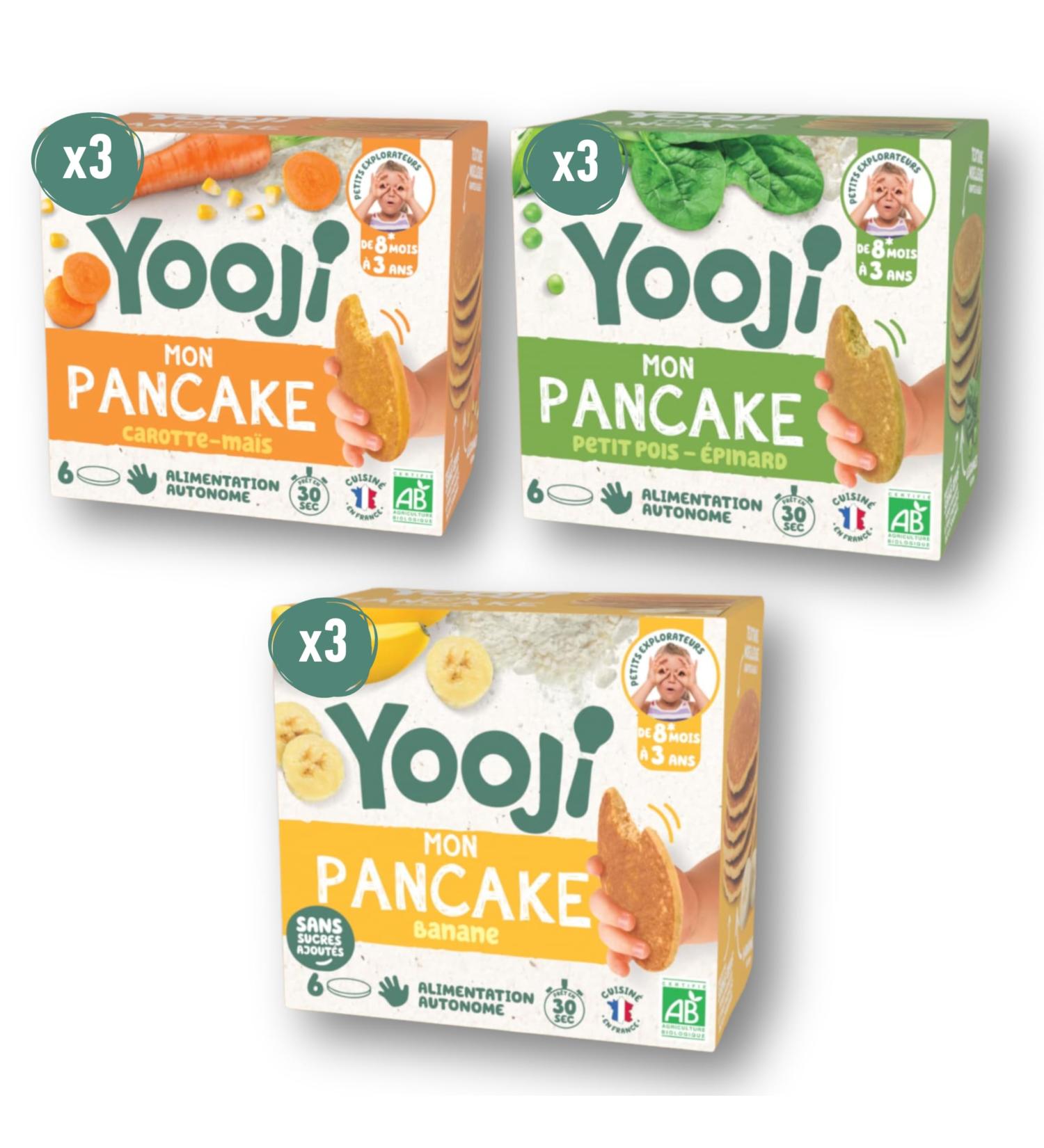 Yooji - Trio de Pancakes fruits & l gumes bio pour repas b b d s 8 mois - Introduction morceaux Alimentation autonome et DME - 27 repas - base de pur e banane petit pois carotte - Buy Online on GoSupps.com