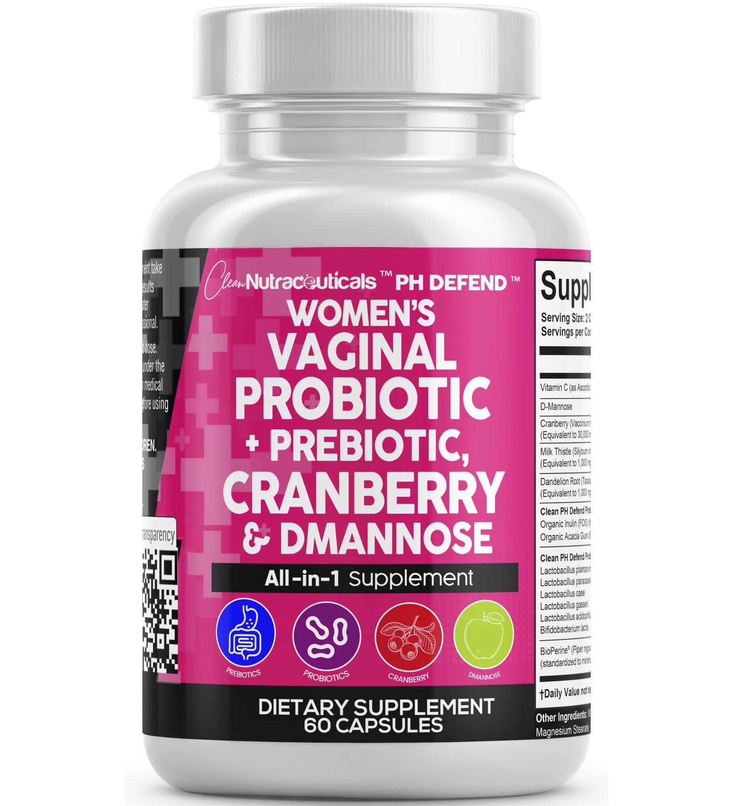 Clean Nutraceuticals Vaginal Probiotics for Women with Cranberry D-Mannose Prebiotics pH Balance Support Feminine Health Urinary Tract Cleanse Capsule Alternative to Gummies 60 Count 1 - Buy Online on GoSupps.com