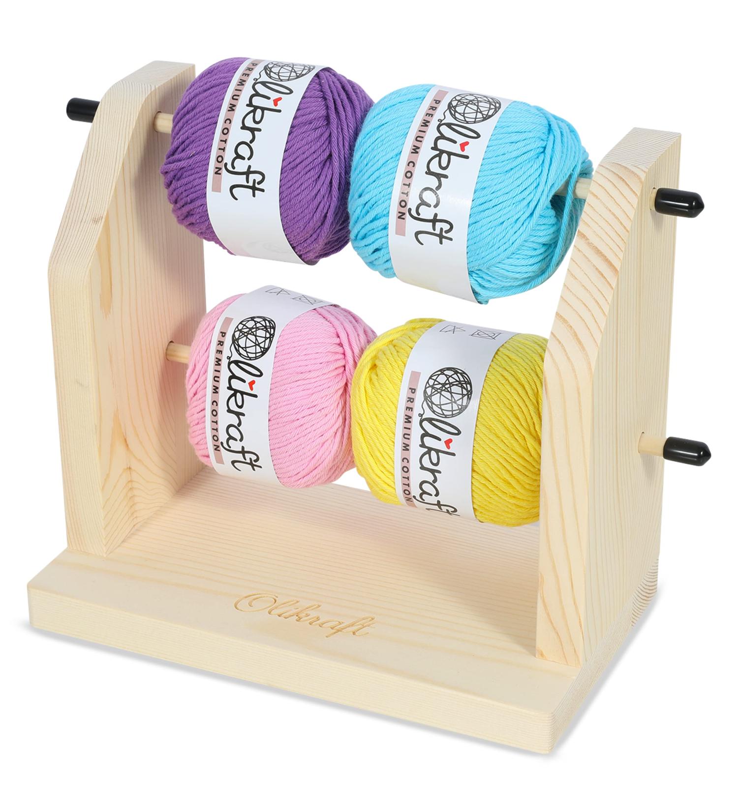 Olikraft Double Revolving Yarn Holder - Horizontal Yarn Spindle Feeder or Dispenser - Craft Supplies for Crochet and Knitting Wood - Buy Online on GoSupps.com