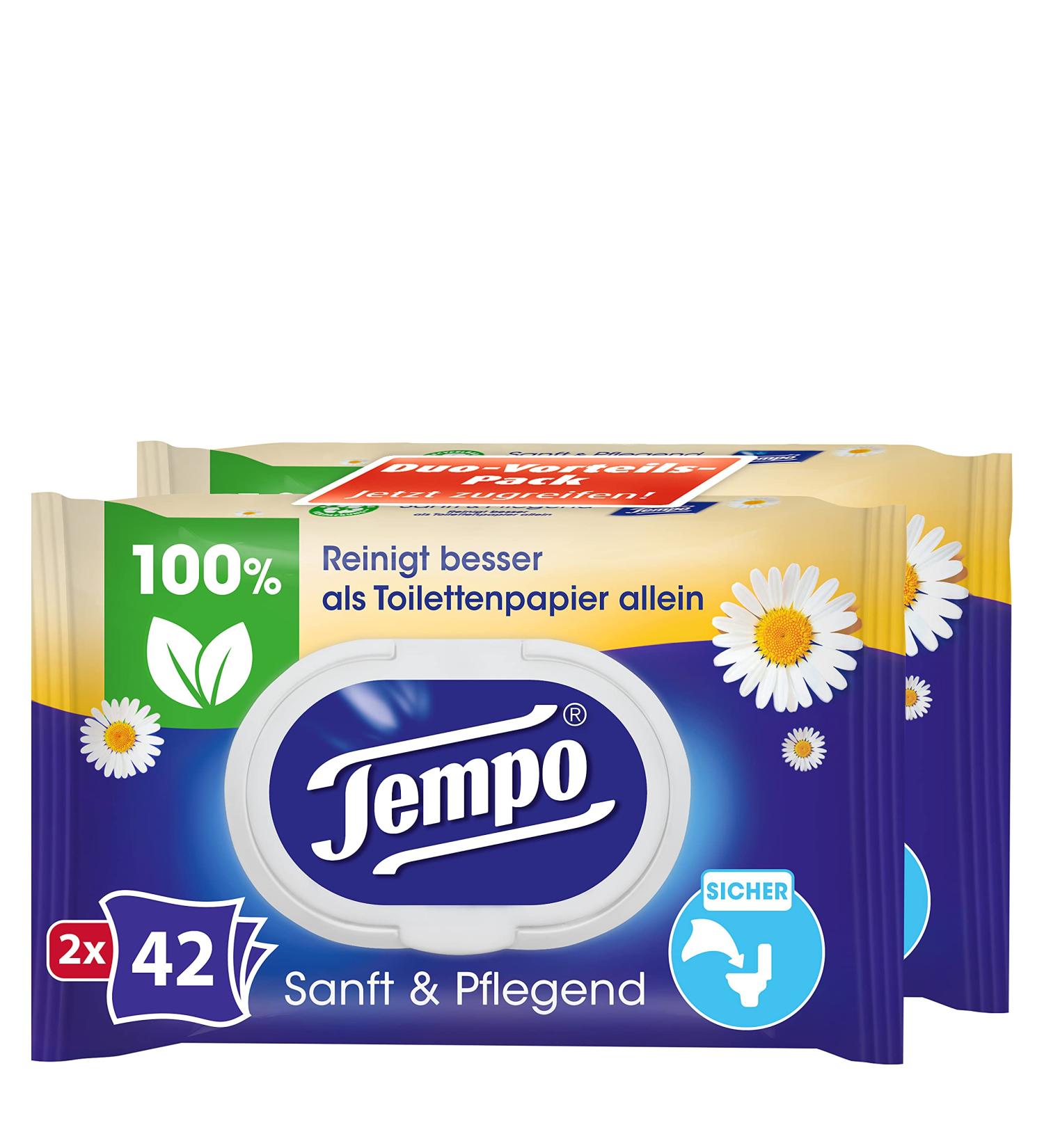 Tempo Moist Toilet Paper Duo Pack - Gentle & Caring 84 Wipes (42 Sheets x 2) | Premium International Shipping - Buy Online on GoSupps.com