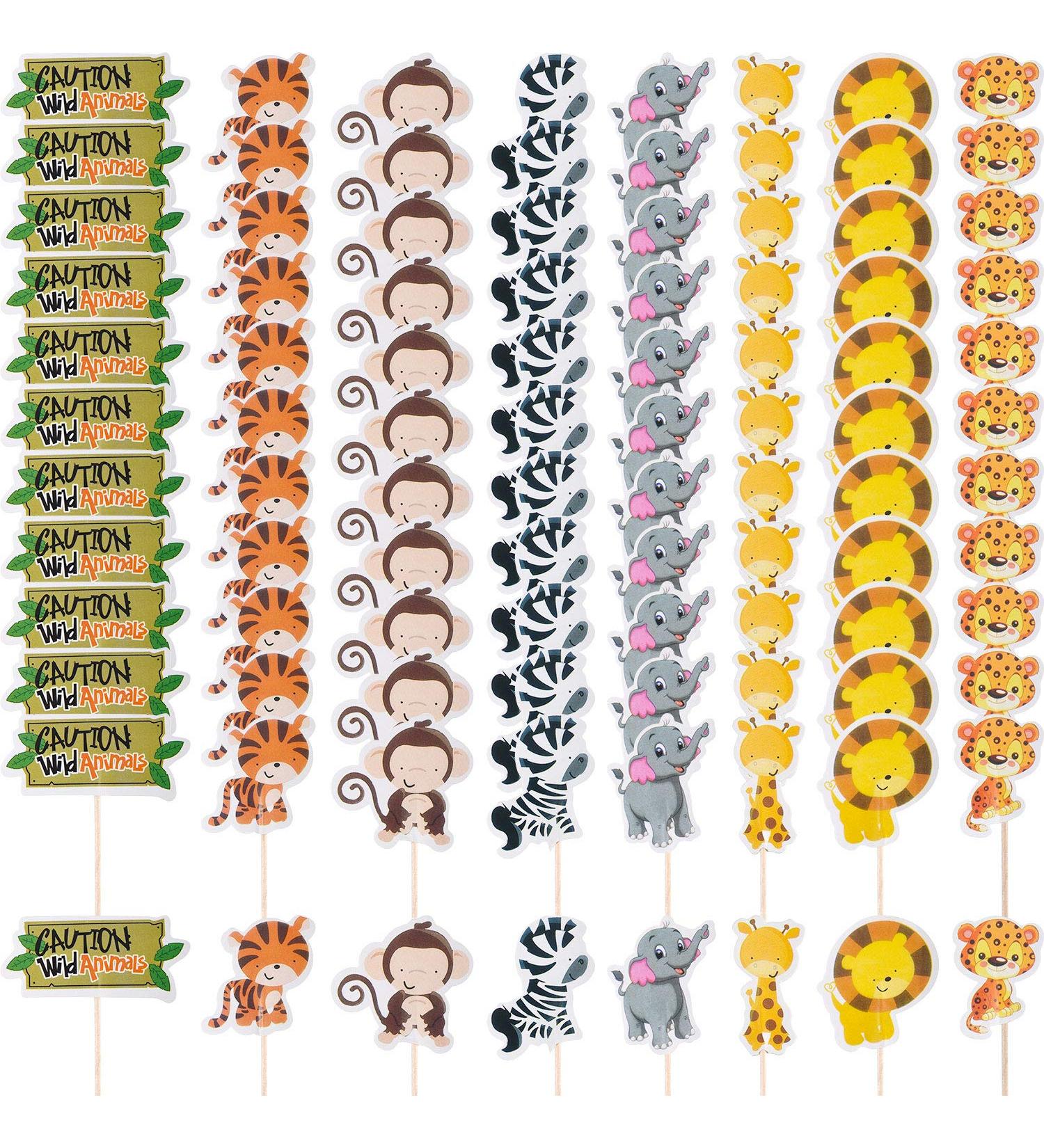 96 Pieces Safari Cupcake Toppers Jungle Animal Cupcake Picks Tiger Zebra Monkey Leopard Elephant Giraffe Lion Toothpicks Zoo Theme Cake Decorations for Baby Shower Birthday Party Favors Supplies - Buy Online on GoSupps.com