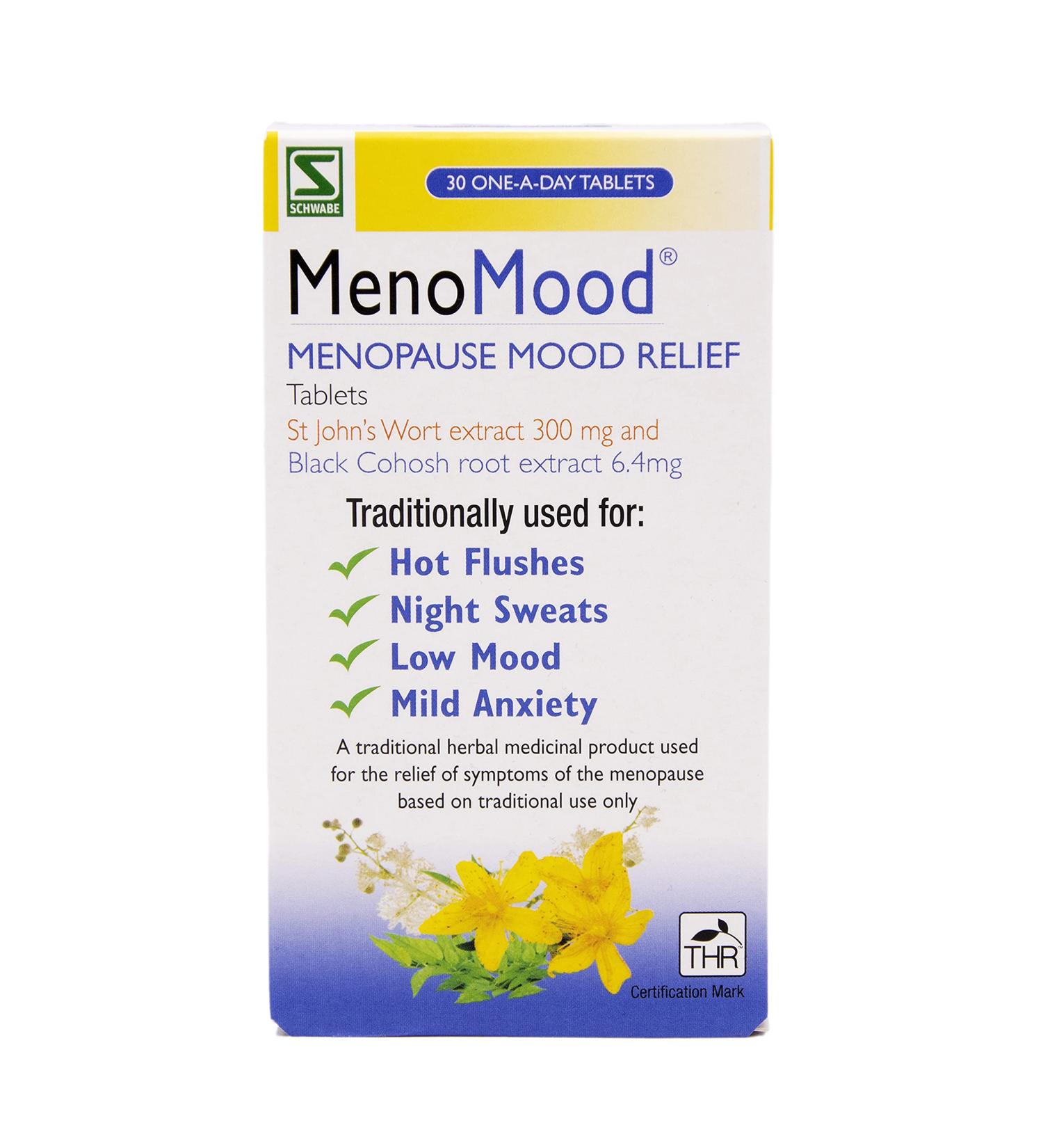 MenoMood Menopause Relief Tablets - St. John's Wort & Black Cohosh Extract - Hot Flushes & Night Sweats Support - 30 Tablets - Buy Online on GoSupps.com