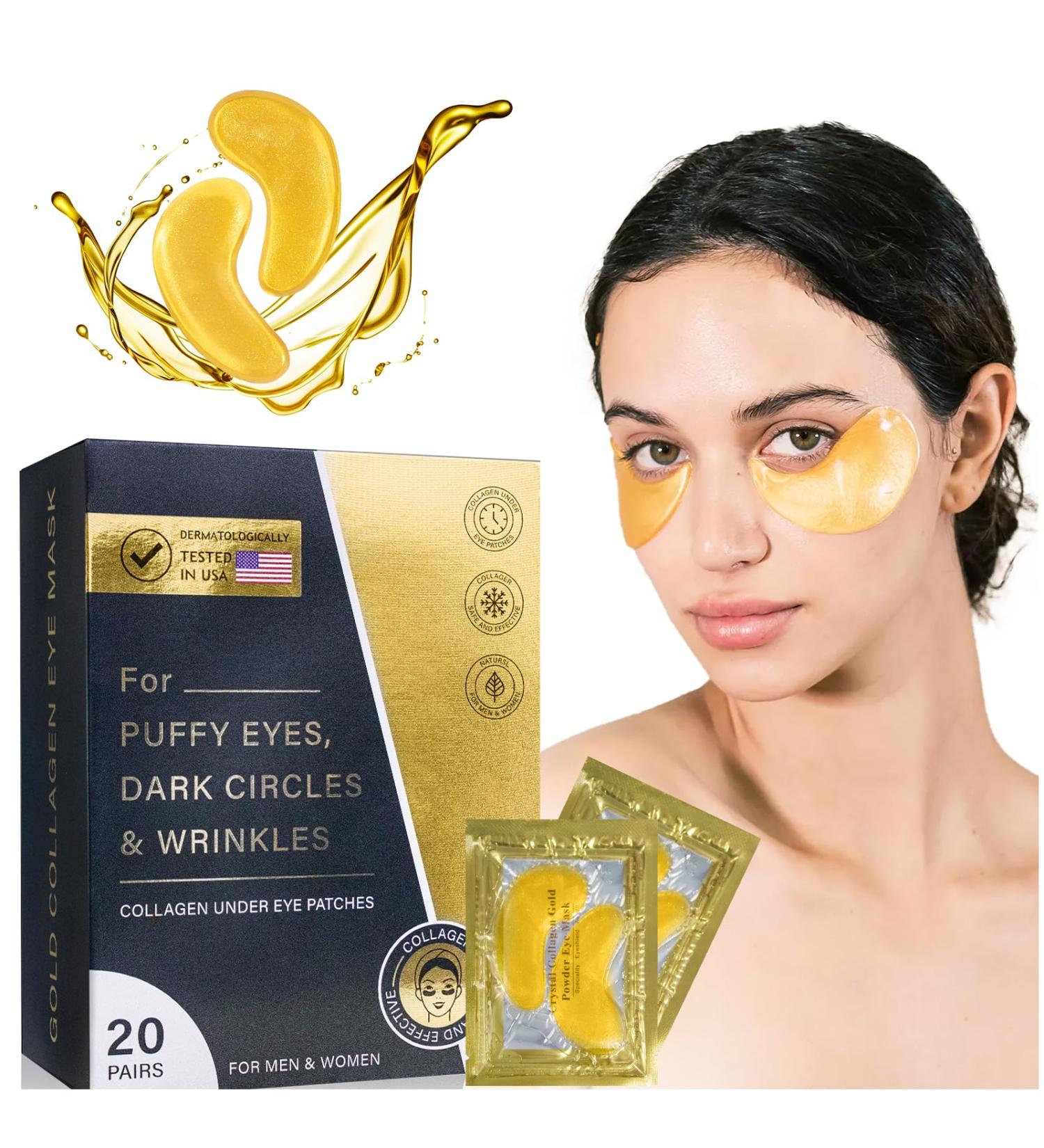Under Eye Patches for Dark Circles & Puffiness - 20 Pairs Golden Eye Masks for Wrinkles & Skincare Treatment for Men & Women | International Shipping - Buy Online on GoSupps.com